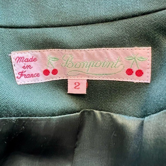 vintage BONPOINT green 100% wool suit black trim France whimsical luxury preppy