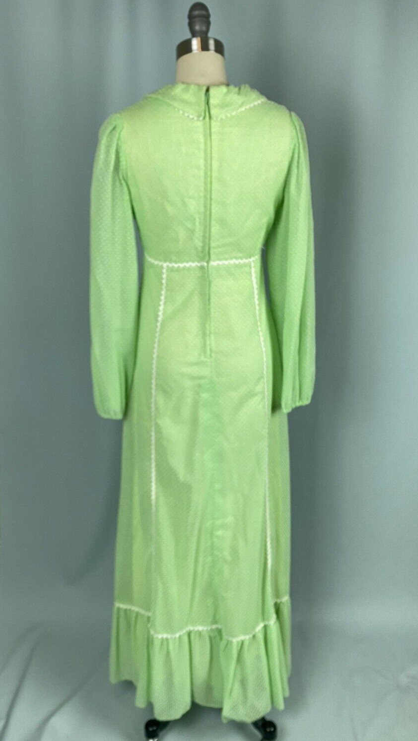 Vintage Dress CANDI JONES Size 7 lime green boho prairie maxi 60s 70s Cottage