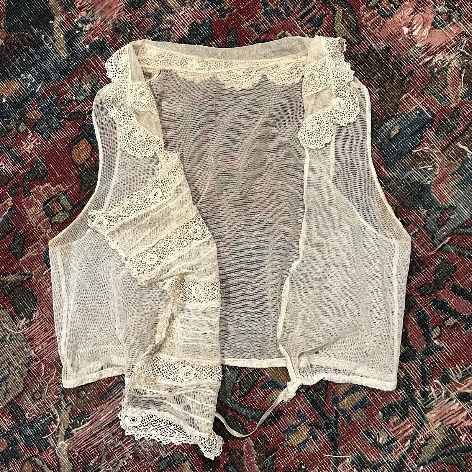 Antique Edwardian 1910 Cotton Net Lace Corset Cover Camisole Lingerie Size S/M