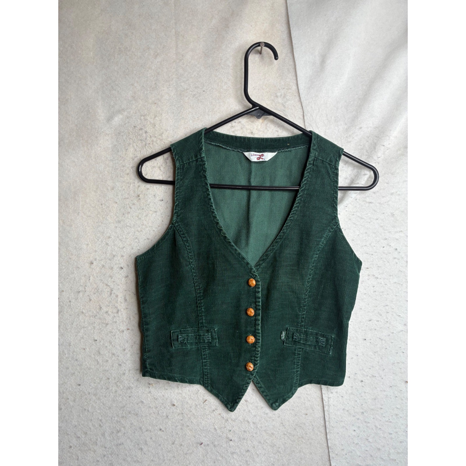 Vintage Levis Green Corduroy Vest Womens Medium 4 Button 76161-1338 Forest Green