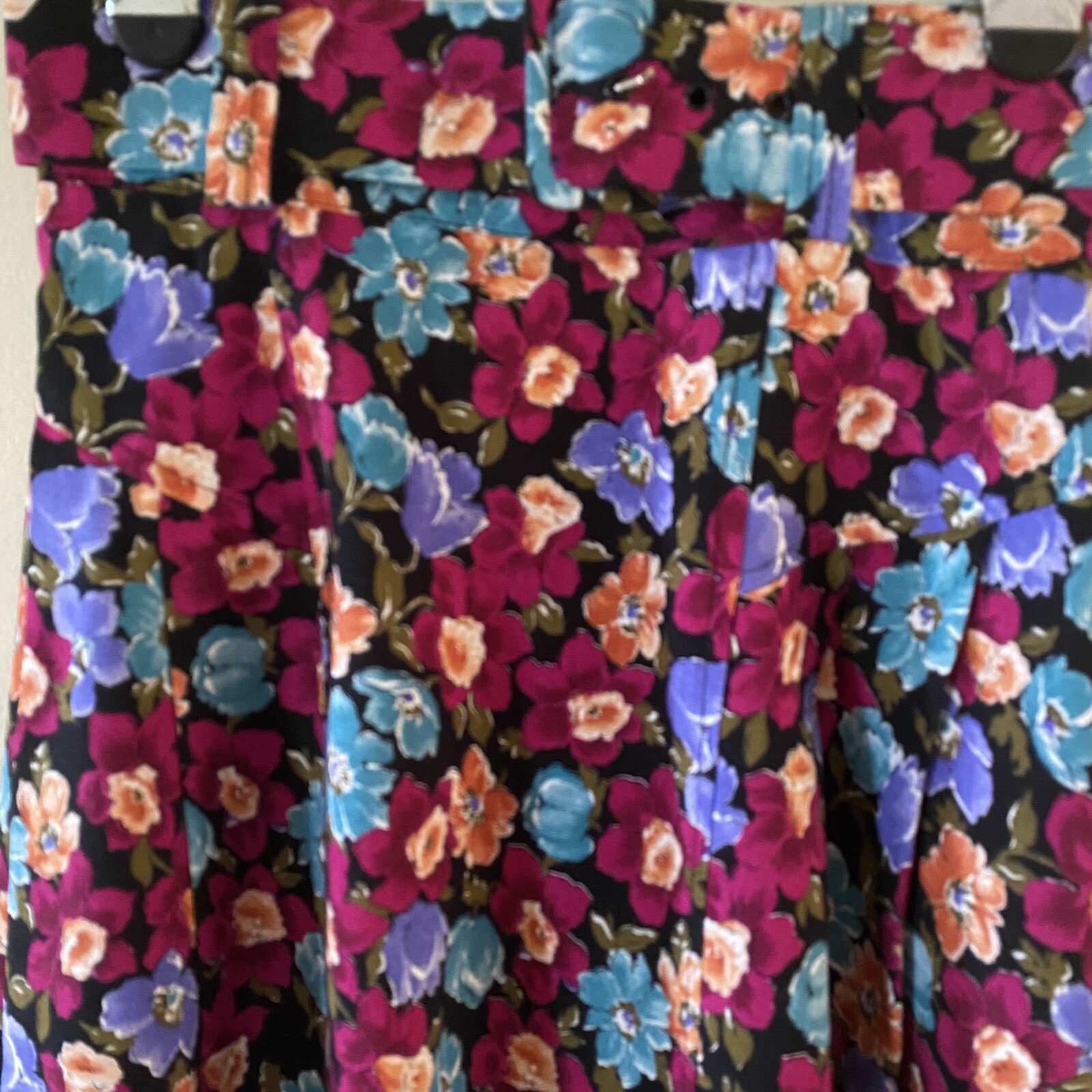 Vintage Floral My Michelle Women Skirt Size 3 Purple Blue Yellow Pleated w/ Belt