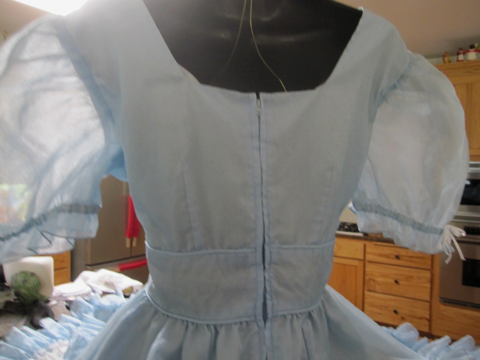 Vtg SQUARE DANCE PRAIRIE DRESS Blue Organza Ruffles Rows of White Lace Sz 12/14