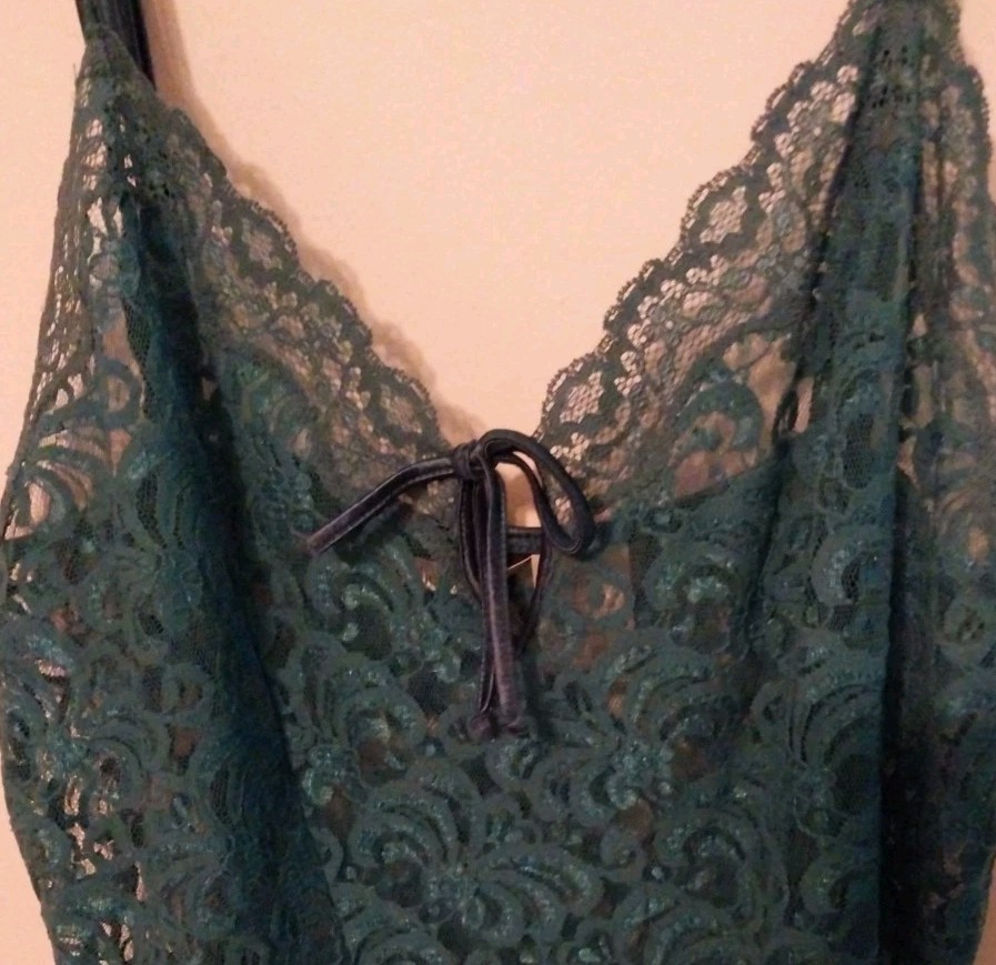 Delicates Teal Sheer Lace Front & Back Nylon Short Nightie Womens Plus Size XL