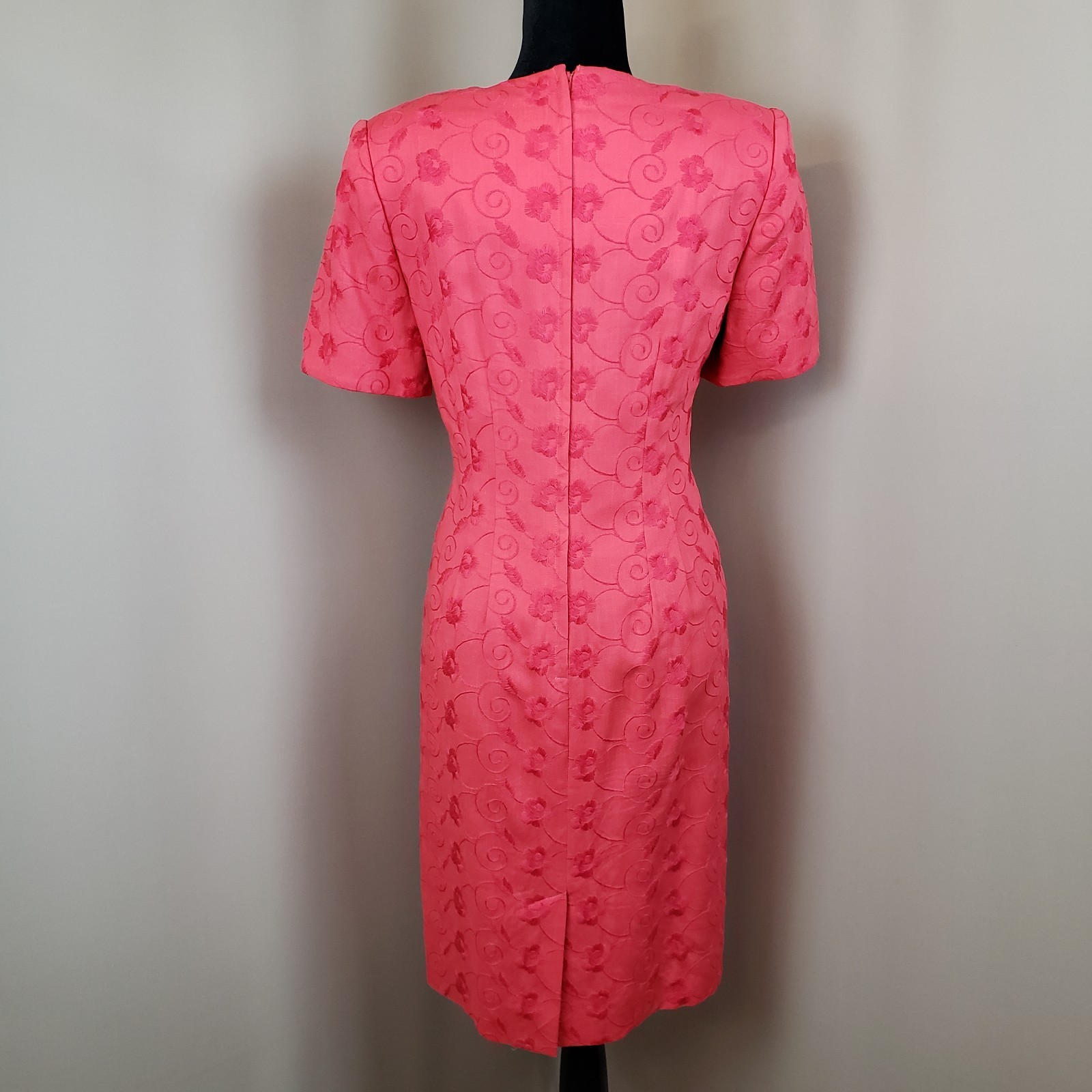 Oberon Dress 6 Embroidered Linen Blend Sheath Poppy Red Short Sleeve Knee Length