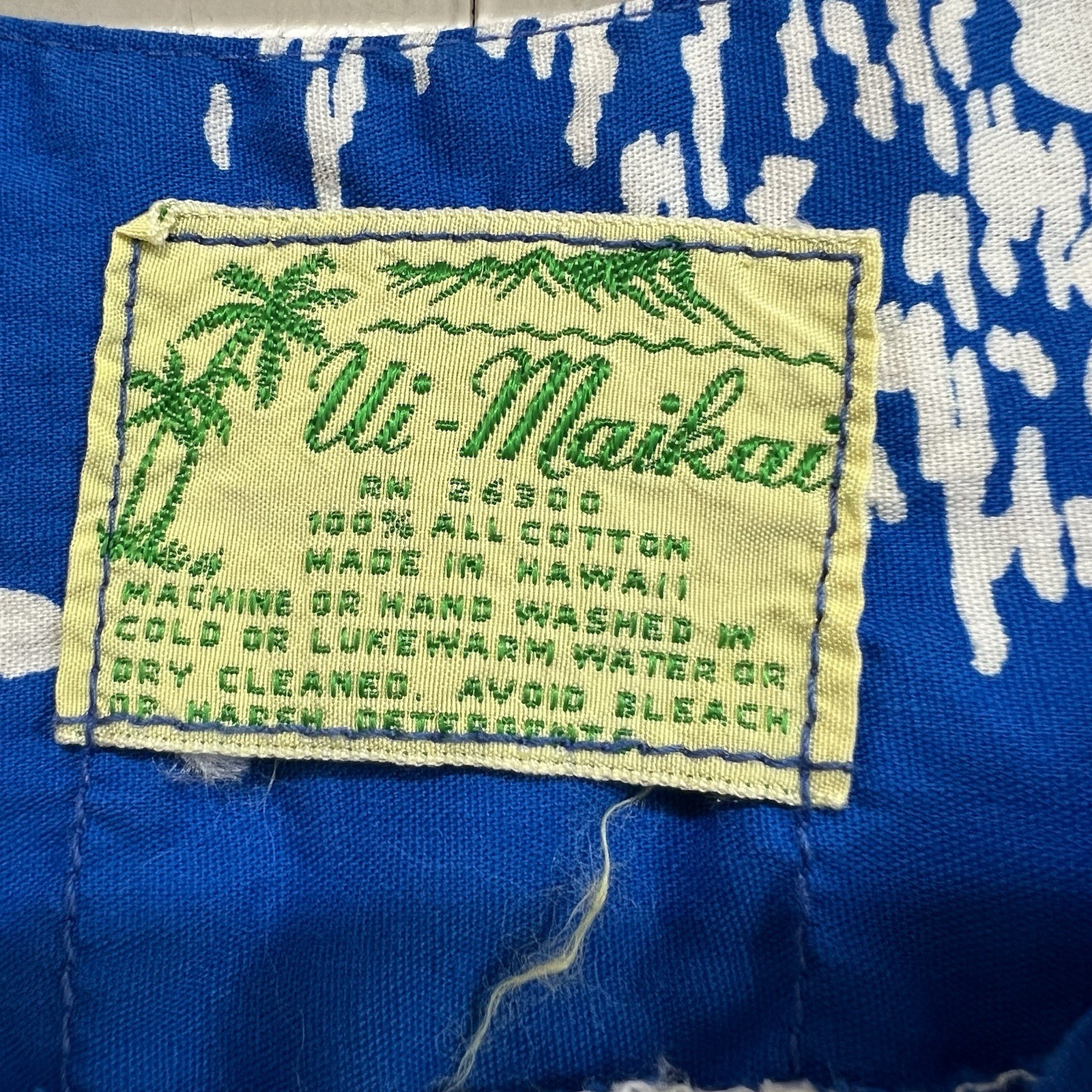 Vtg Ui-Maikai Traditional Hawaiian Muumuu Dress Blue White Hibiscus Size M/L
