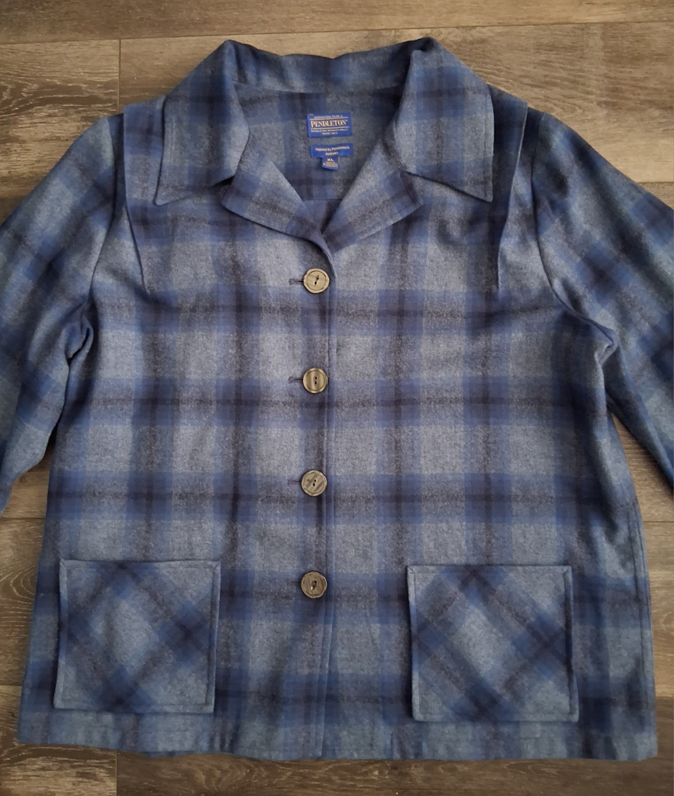 Vintage Pendleton 49ers Wool Tartan Plaid Shirt Jacket Blue Grey Womans Size XL