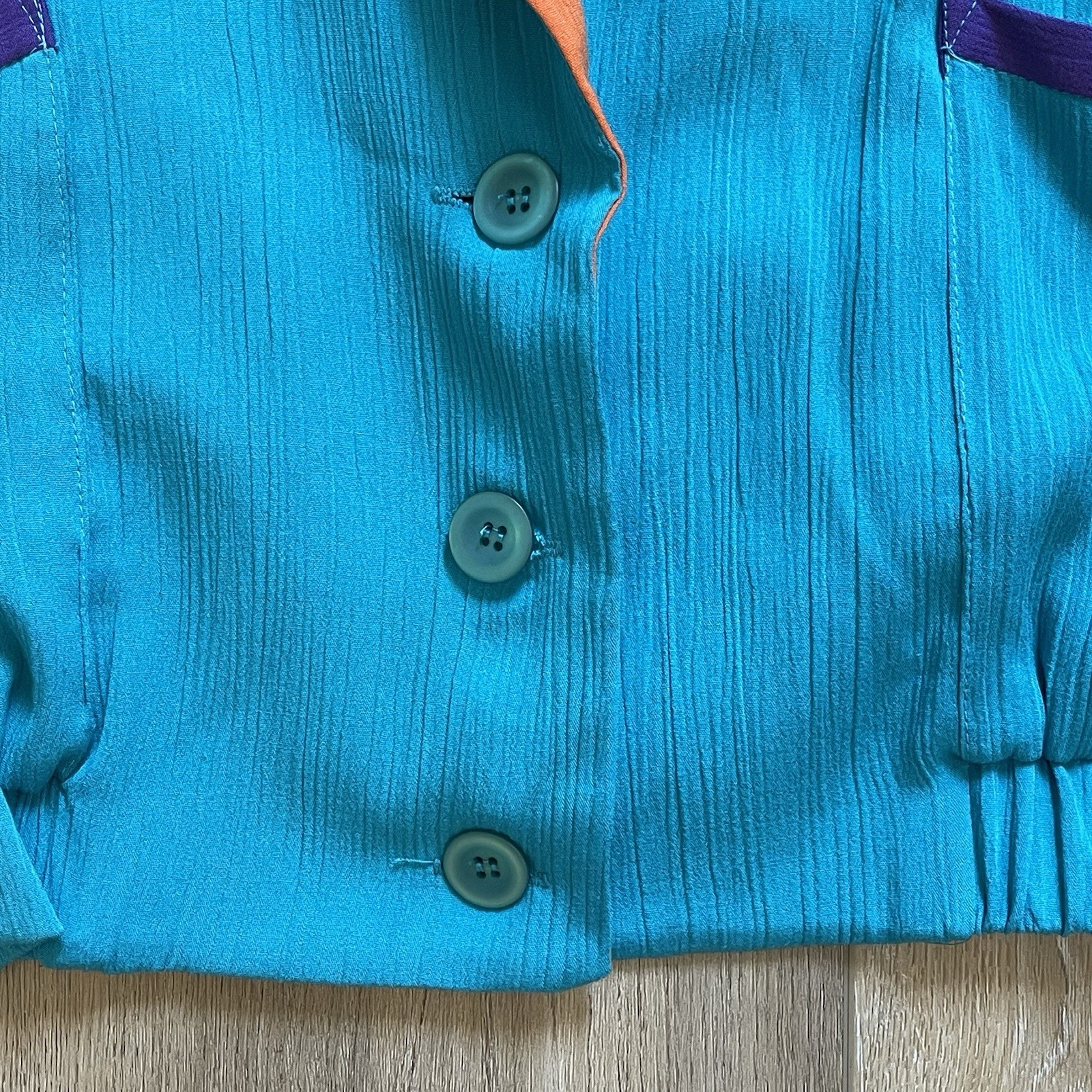 Vintage 1980s/1990s Color Block Teal Women’s Blouse Blazer NEW MADE IN USA