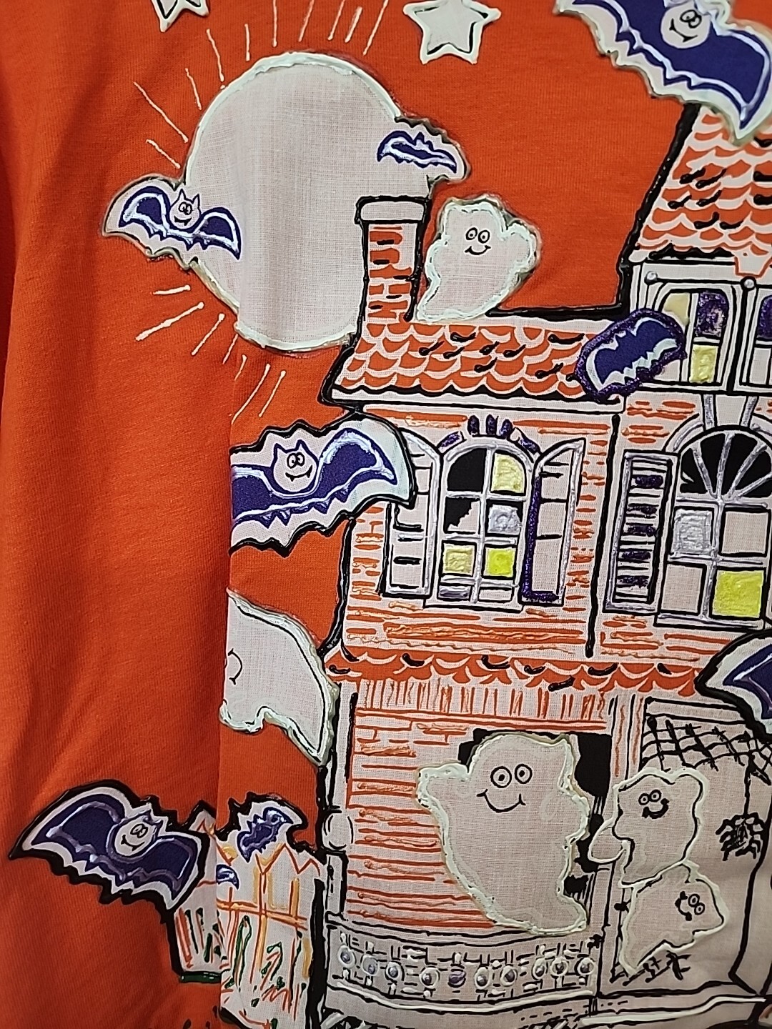 Vtg Jerzees Tee Painted Halloween Pumpkin Bats Ghost Haunted House 80’s 90’s