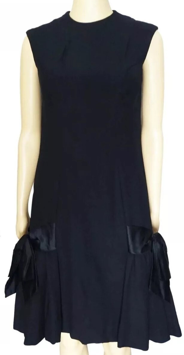 Vintage 1960s M’amselle By Betty Carol Black Jackie O Style Cocktail Dress Size9