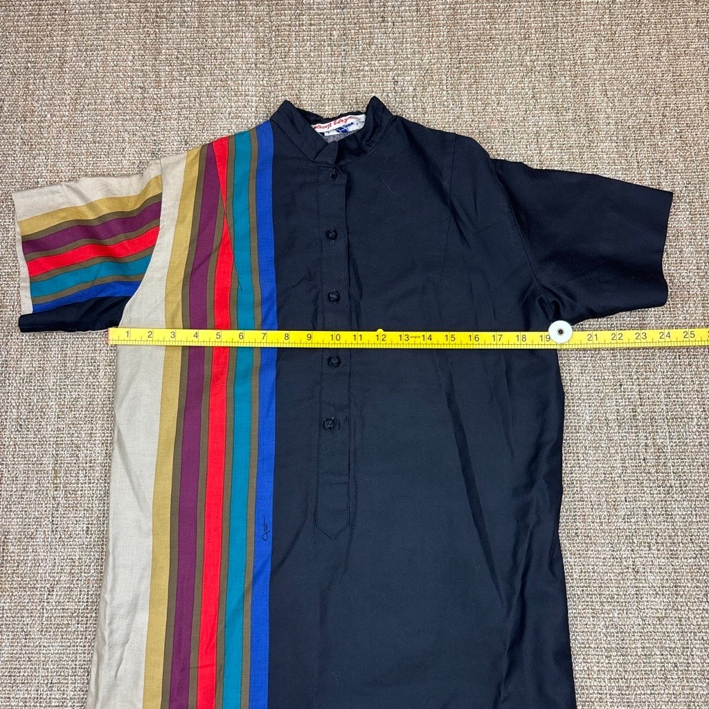 Katherine Ogust Penthouse Gallery Vintage Color Block Stripe Dress Black 70s
