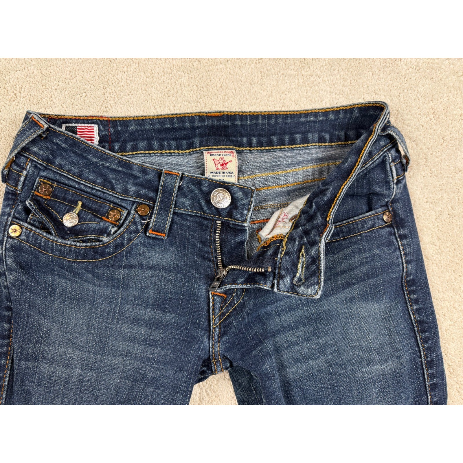 VINTAGE Y2K TRUE RELIGION JOEY Twisted Seam Distressed Jeans Women’s Sz 27 #1570
