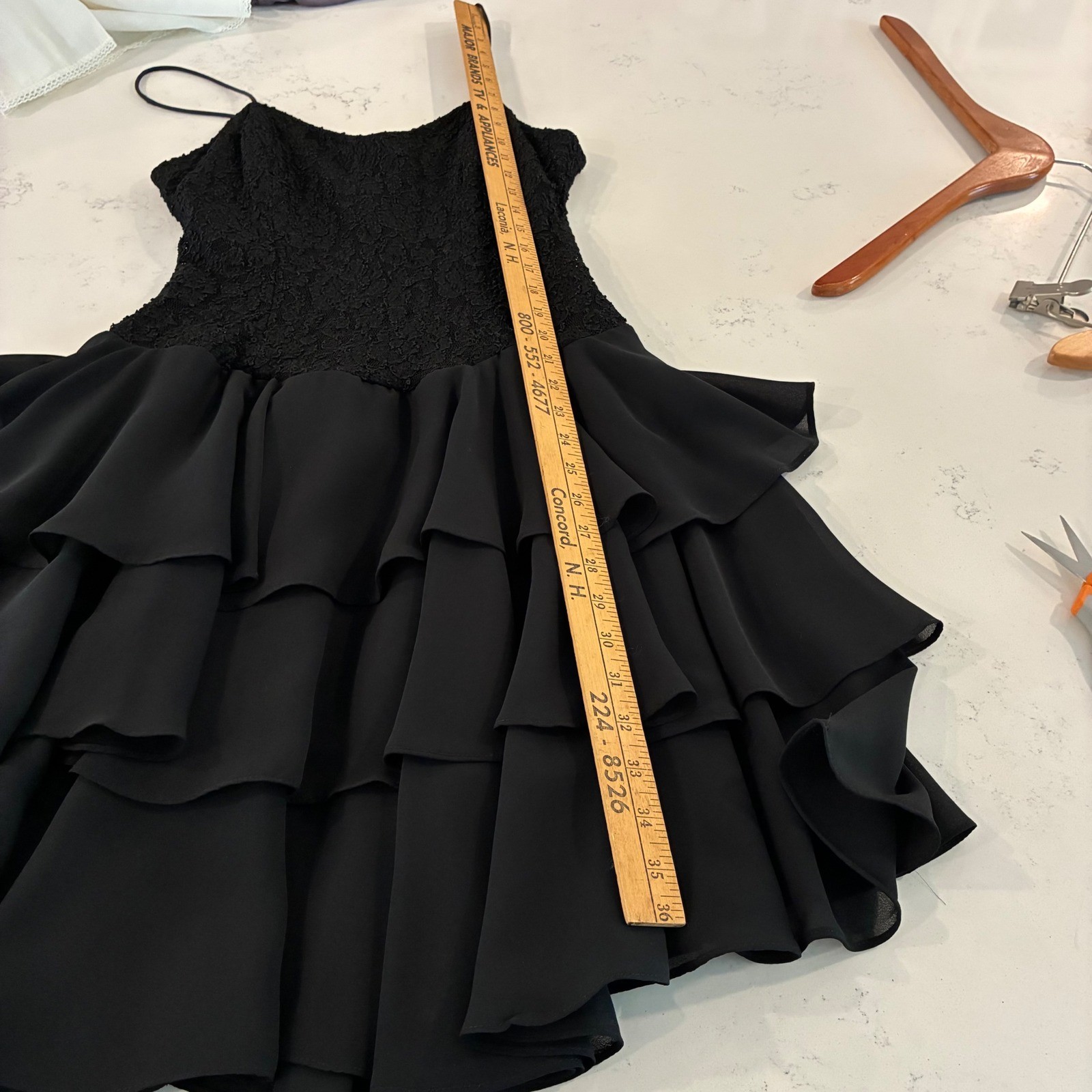 Vtg Late Edition Ltd Dress Lace Tiered Ruffle Mini Cocktail LBD Party Coquette