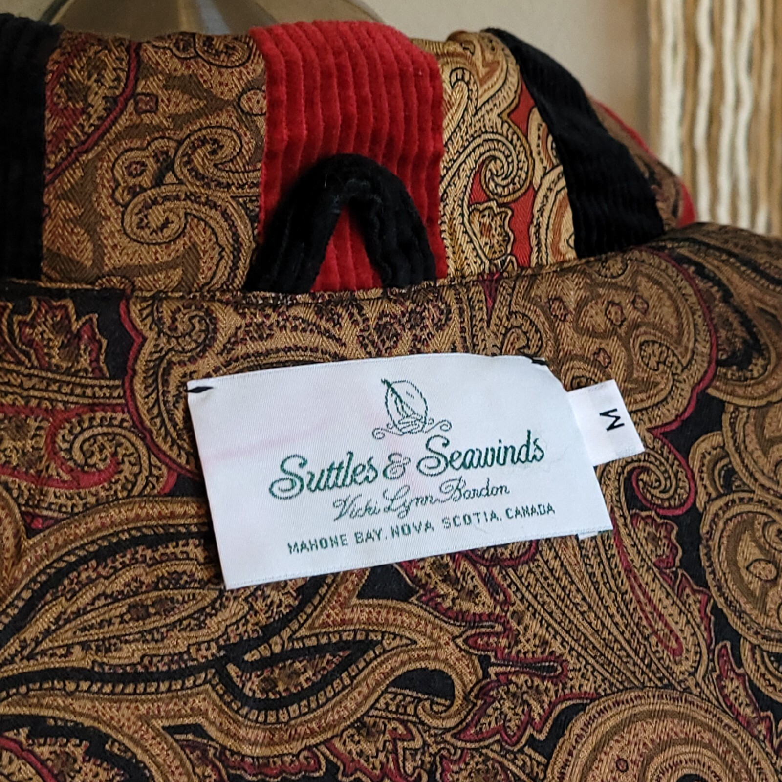 Vintage Suttles & Seawinds Size Medium Corduroy Patchwork Black Red Paisley Coat