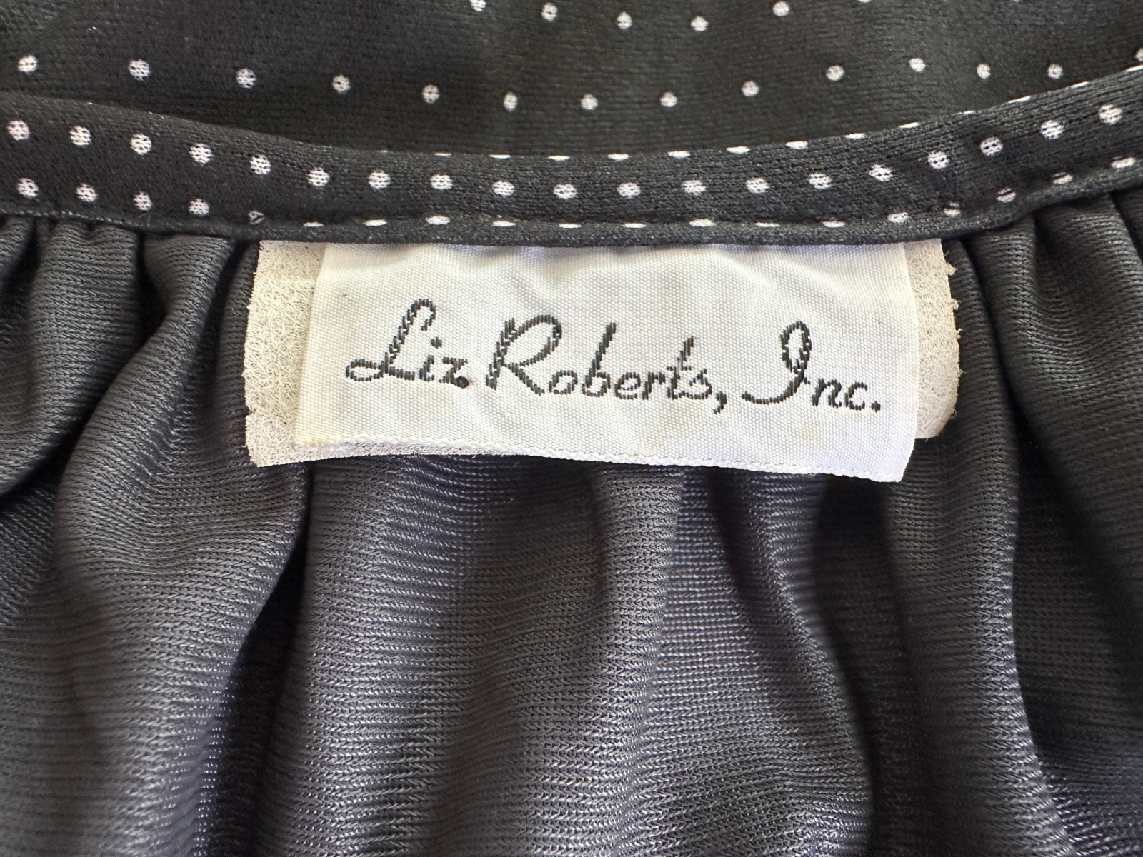 Vintage 1970s Black Floral and Polka Dot Knit Dress Liz Roberts Inc