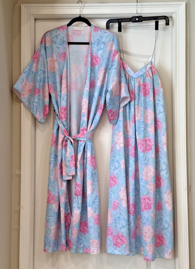 VTG Givenchy Intimité Paris Set Sz M Floral Robe & Peignoir Pastel Golden Girls*