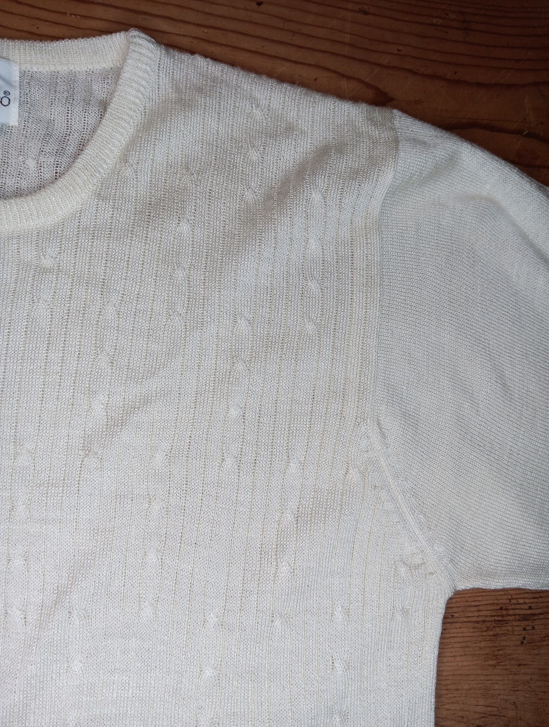 VTG Brownstone Studio NY Women M Lightweight Sweater Cream Cable Knit Semi Sheer