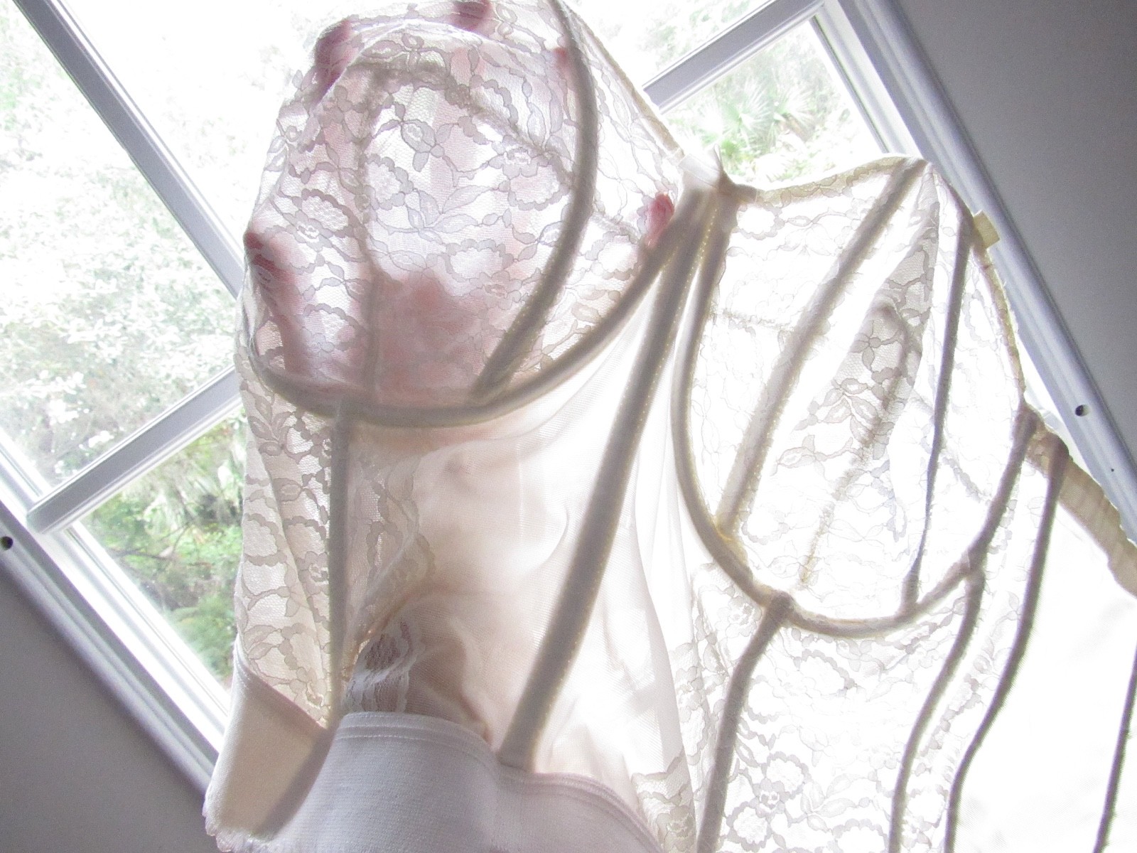 40s 50s vtg Goddess Bustier Longline dress Bra top 42DD White LACE goth lolita L