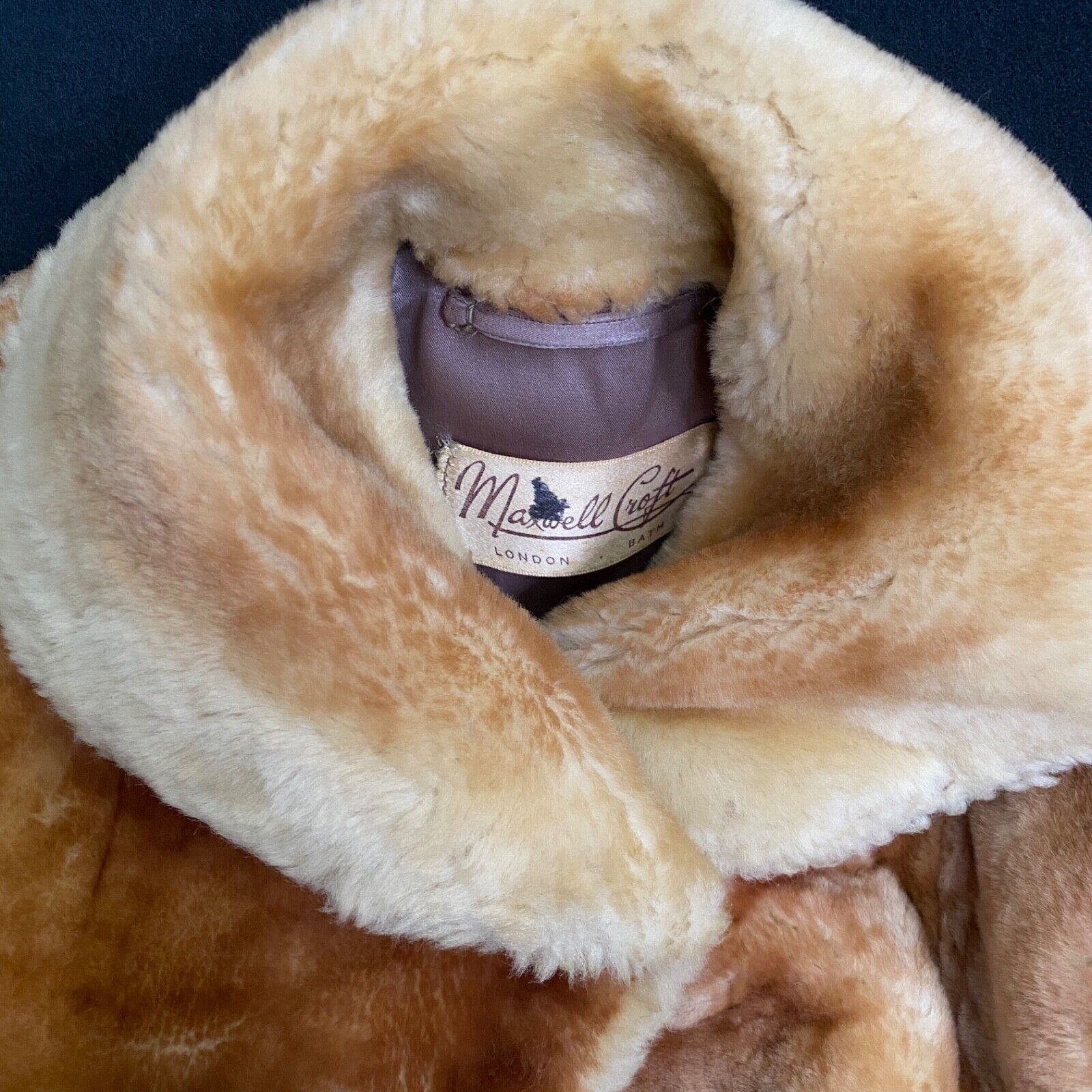 Vintage 1950s heavy genuine fur sheepskin shearling brown striped winter S