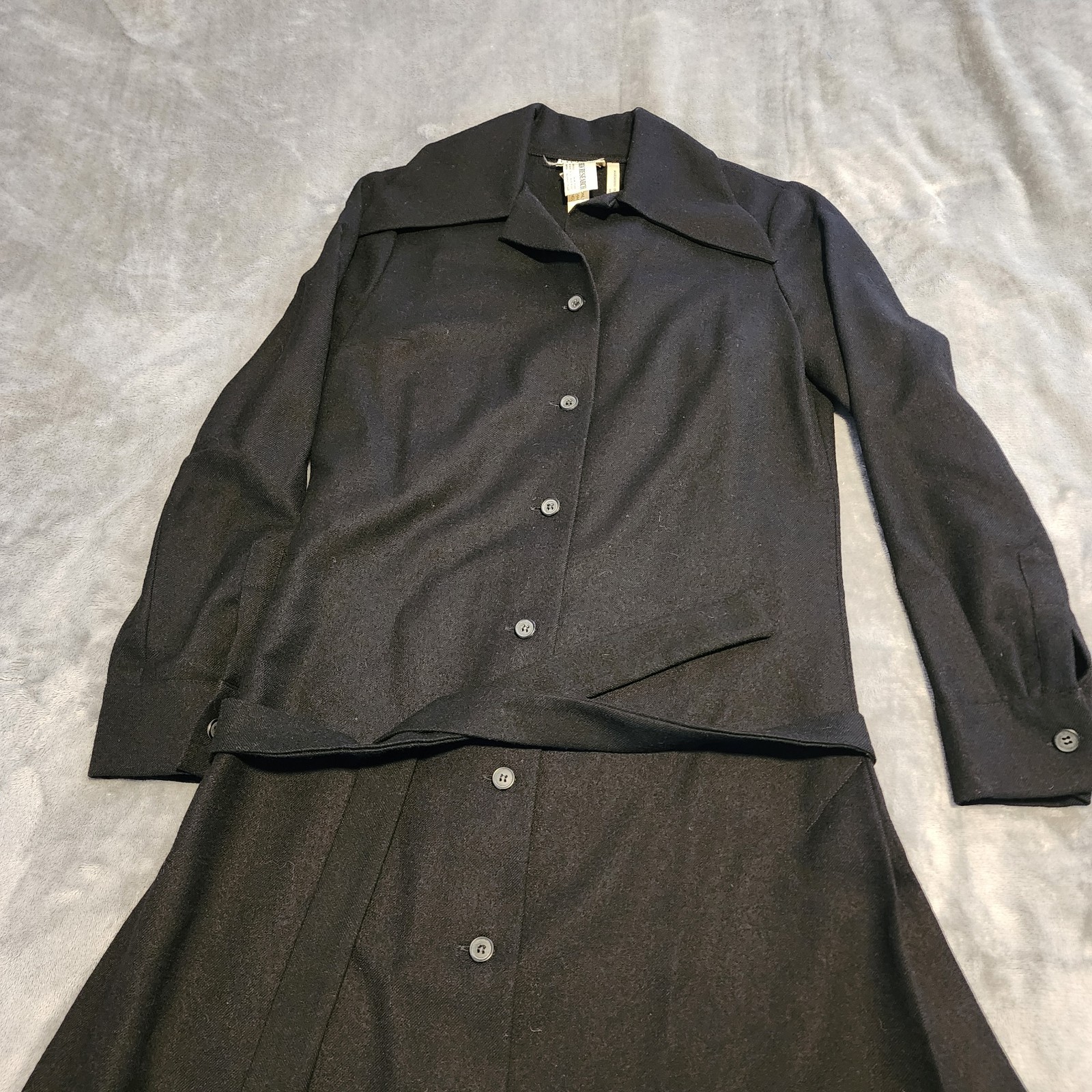 VINTAGE 70s Marimekko Design Research Button Front Dress 36 Black ORIGINAL BELT