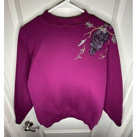 Vintage 90’s Hand Made Grape Vine Art Purple Crewneck Pullover Sweatshirt