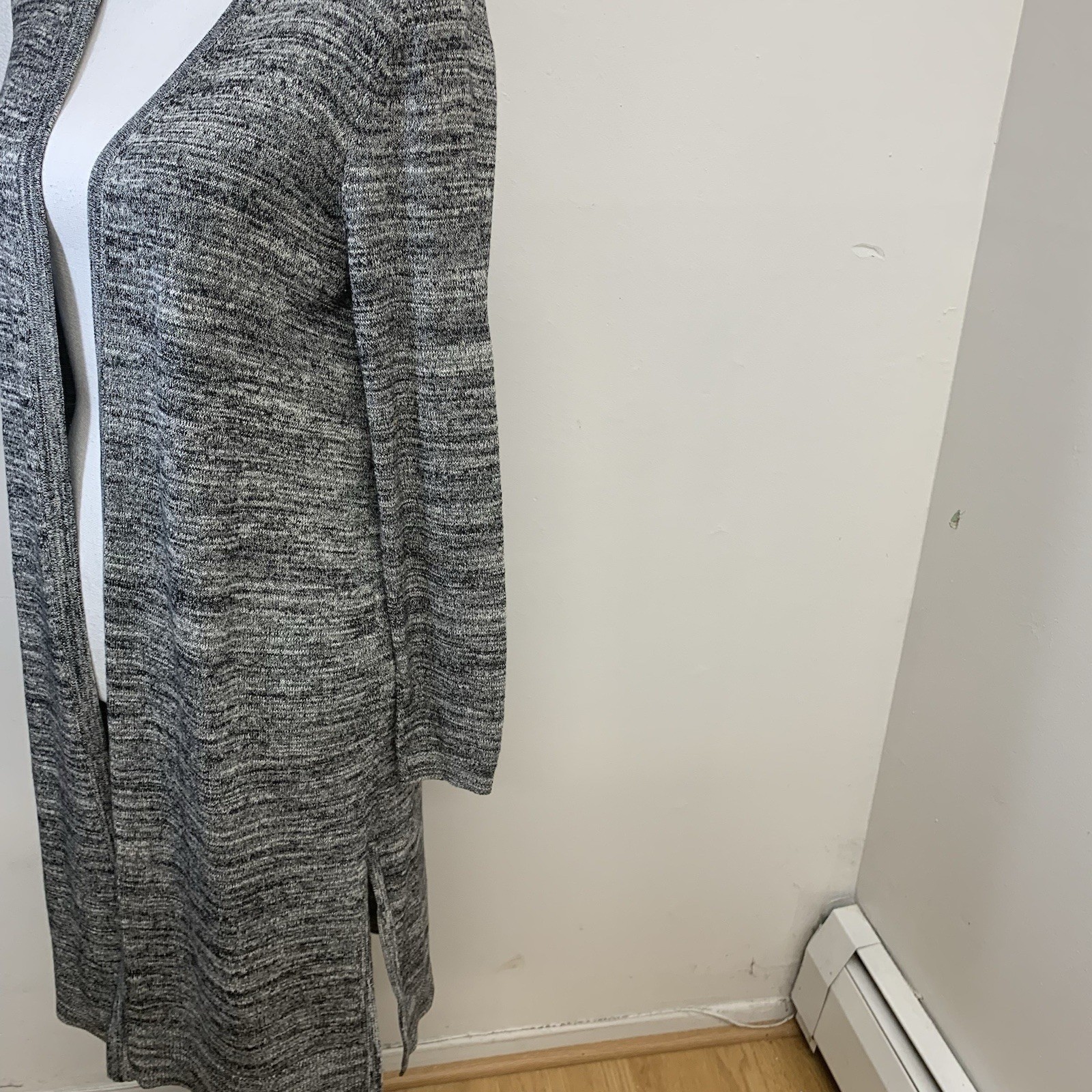 Talbots Long Line Cardigan Sweater Small Petite Heather Gray Stretch Cotton Blnd