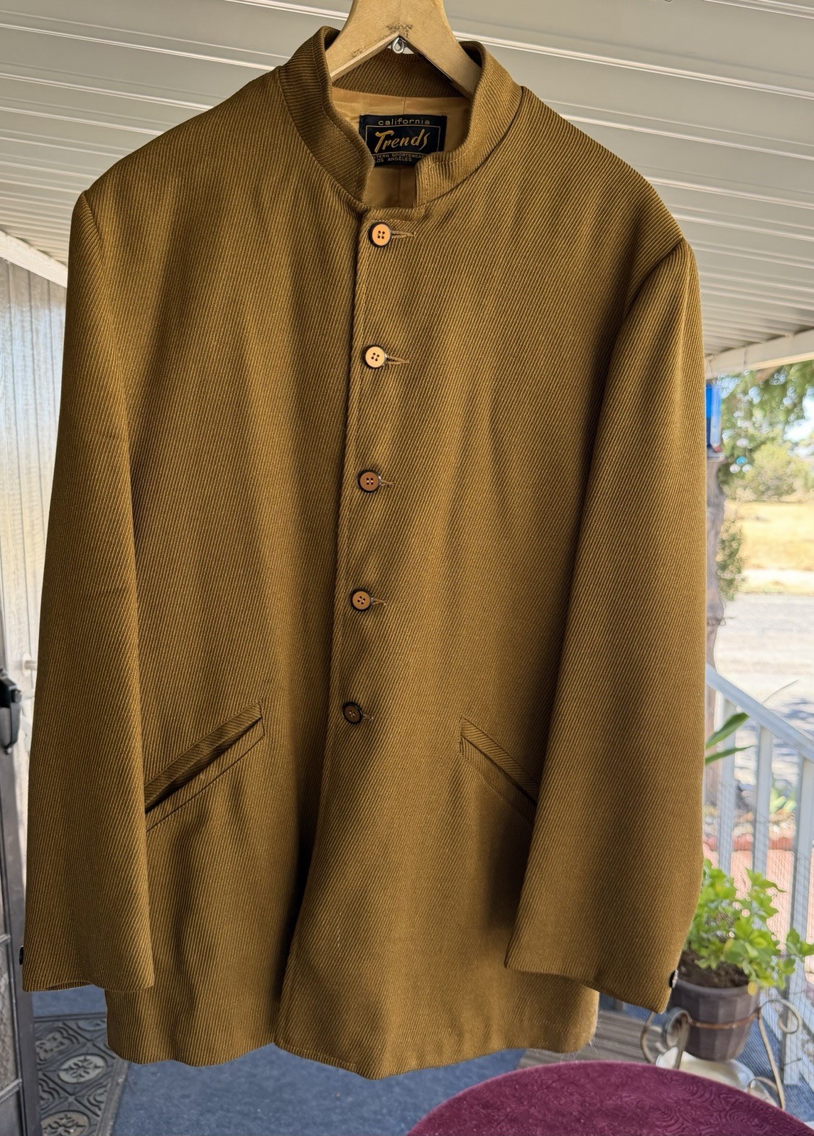 Vintage 60s California Trends Los Angeles Nehru Coat XL – Gold Ribbed Mod