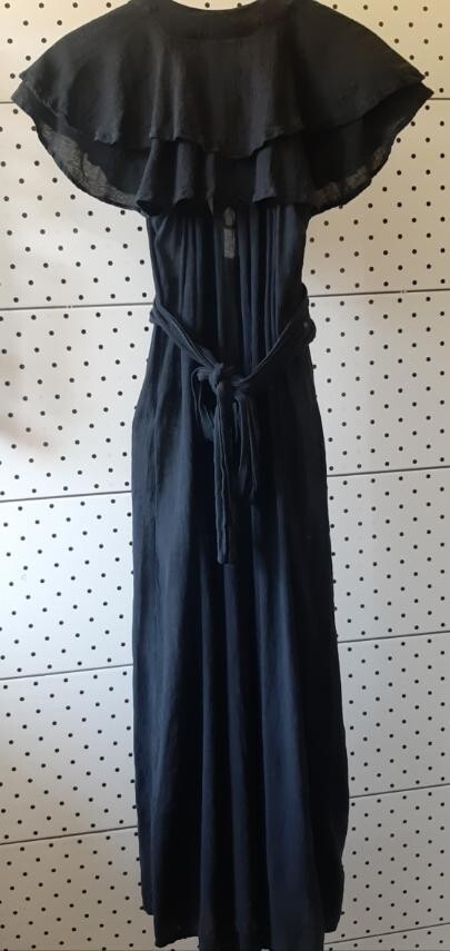 Vintage RADLEY London Black Maxi Sexy Cotton Dress Wing Sleeves Size 12-36″/91cm
