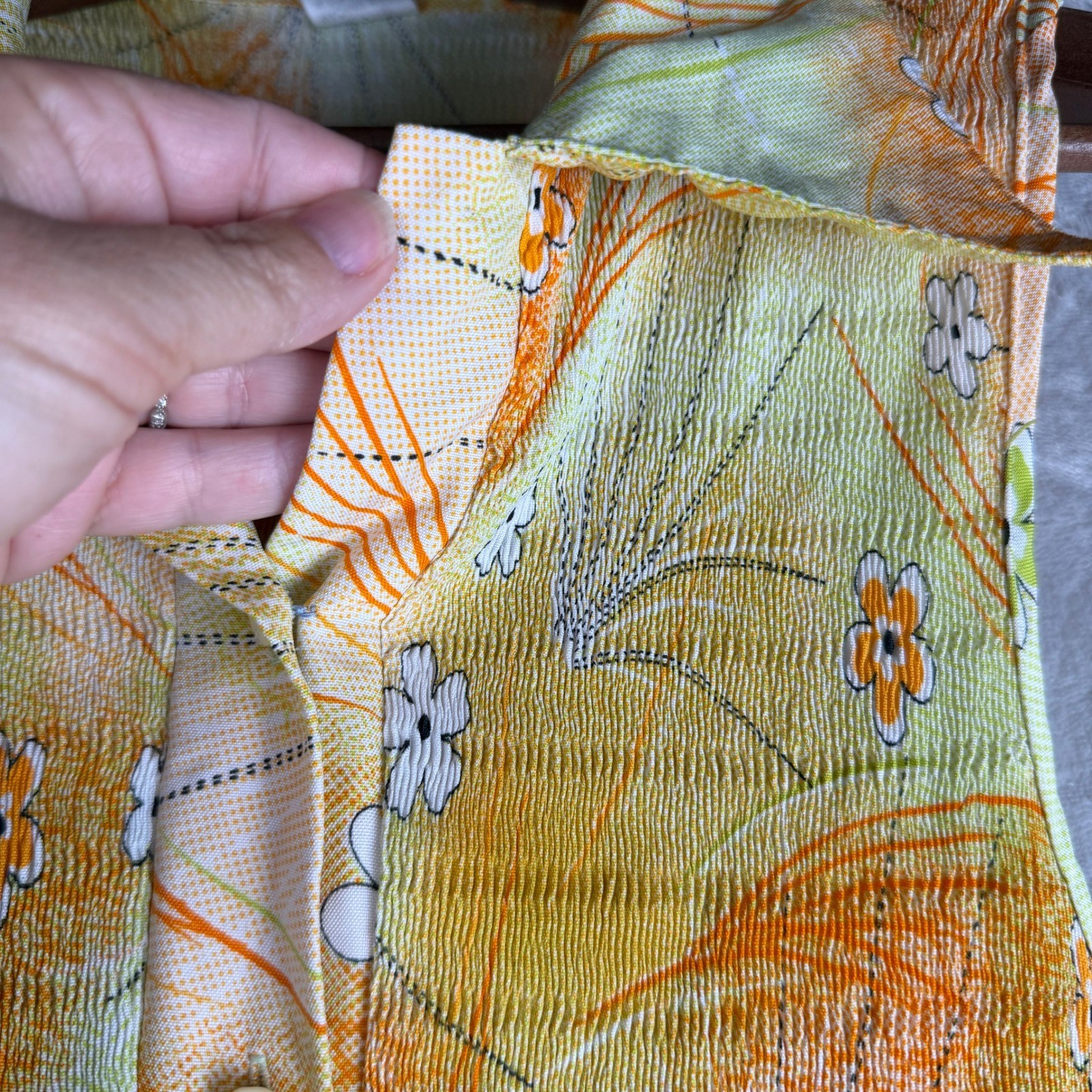 Boho soft girl Vintage 70s Floral Plisse Sleeveless Midi Dress Orange Yellow