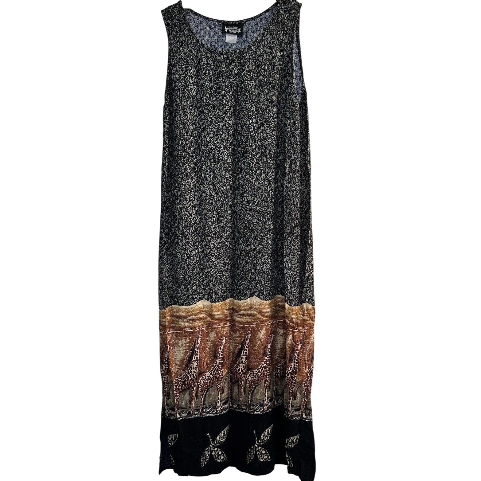 Whirlaway Frocks Maxi Dress Women 10P Black Brown Giraffe Animal Print Vintage
