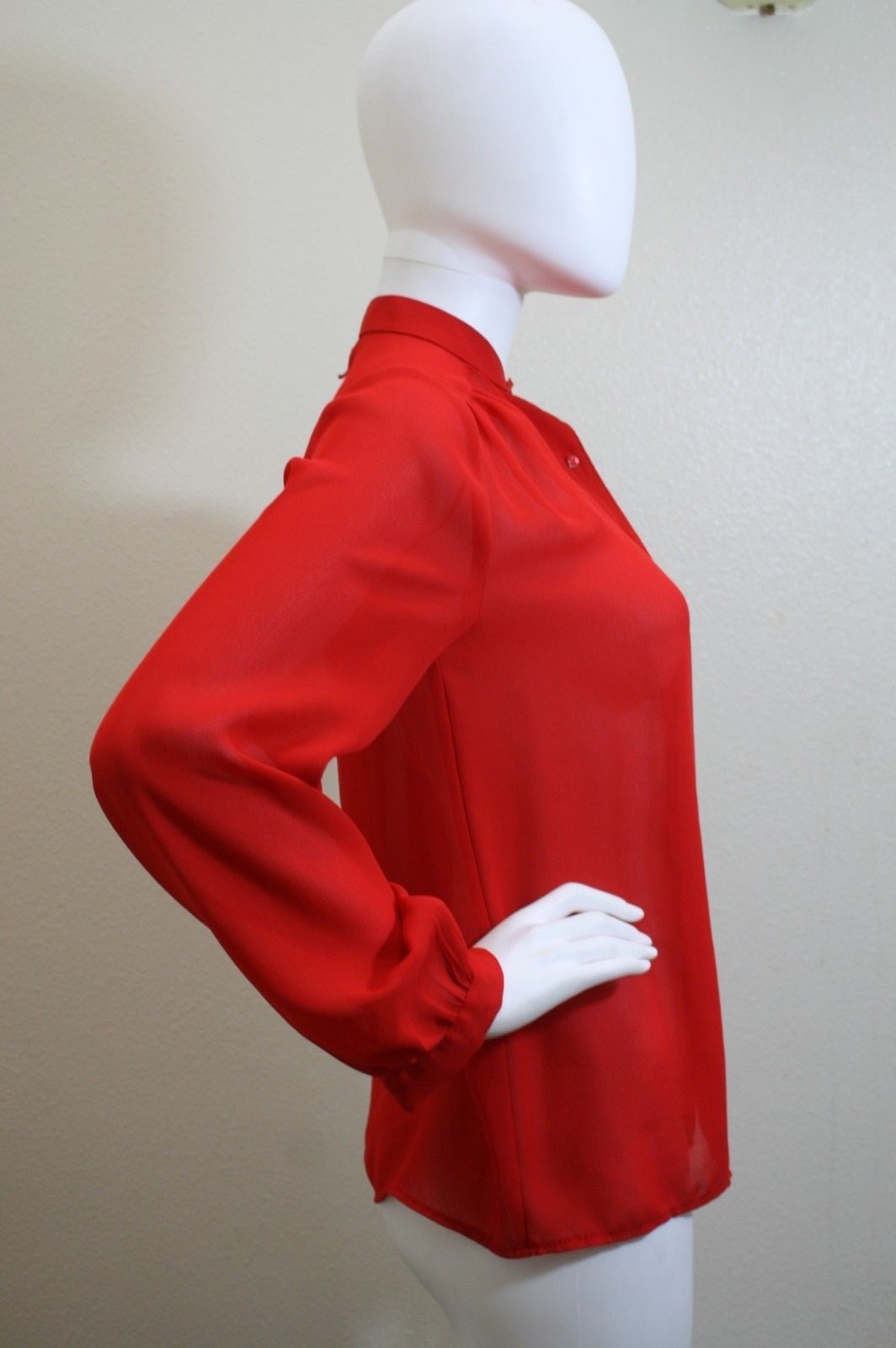 SCHRADER SPORT NEW YORK VINTAGE BLOUSE LONG SLEEVE DETACHABLE COLLAR TOP 8 RED