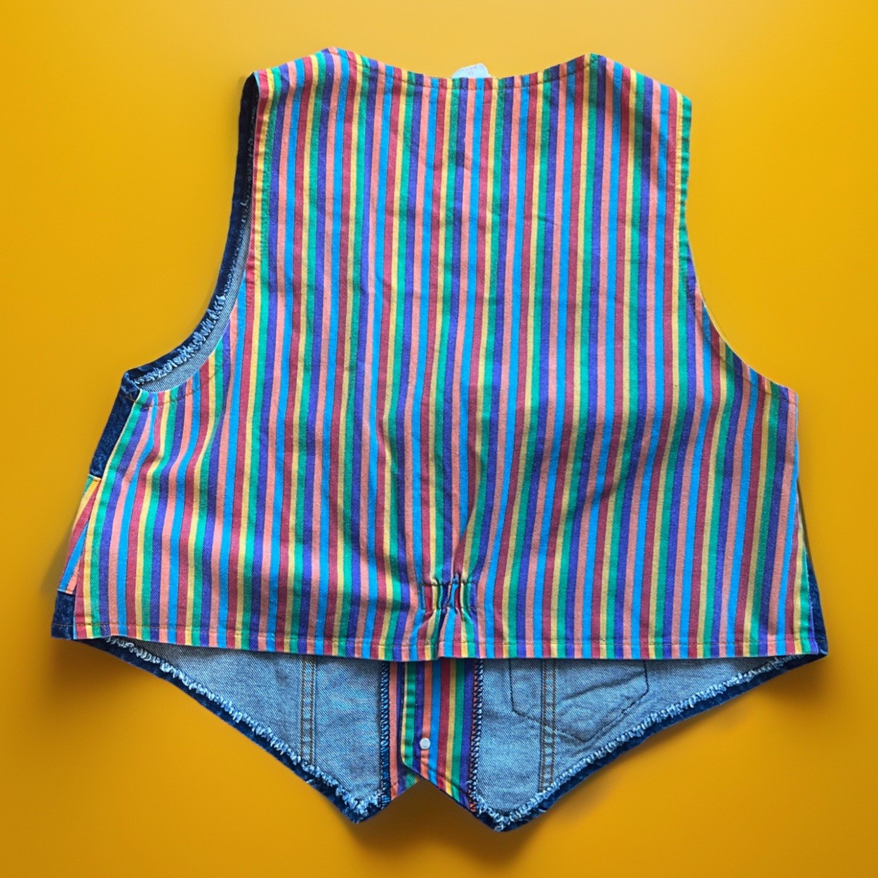 Vintage 1970s Rainbow Womens Denim Vest Made In USA Hippy Groovy Size 18 XL