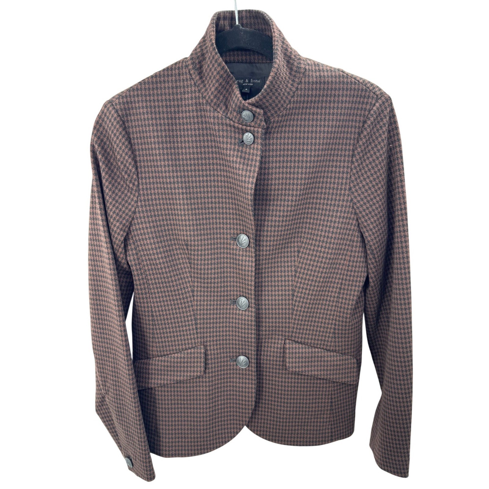 Rag & Bone Blazer Sadie Patterned Brown Multi Size 6 Houndstooth Career Jacket