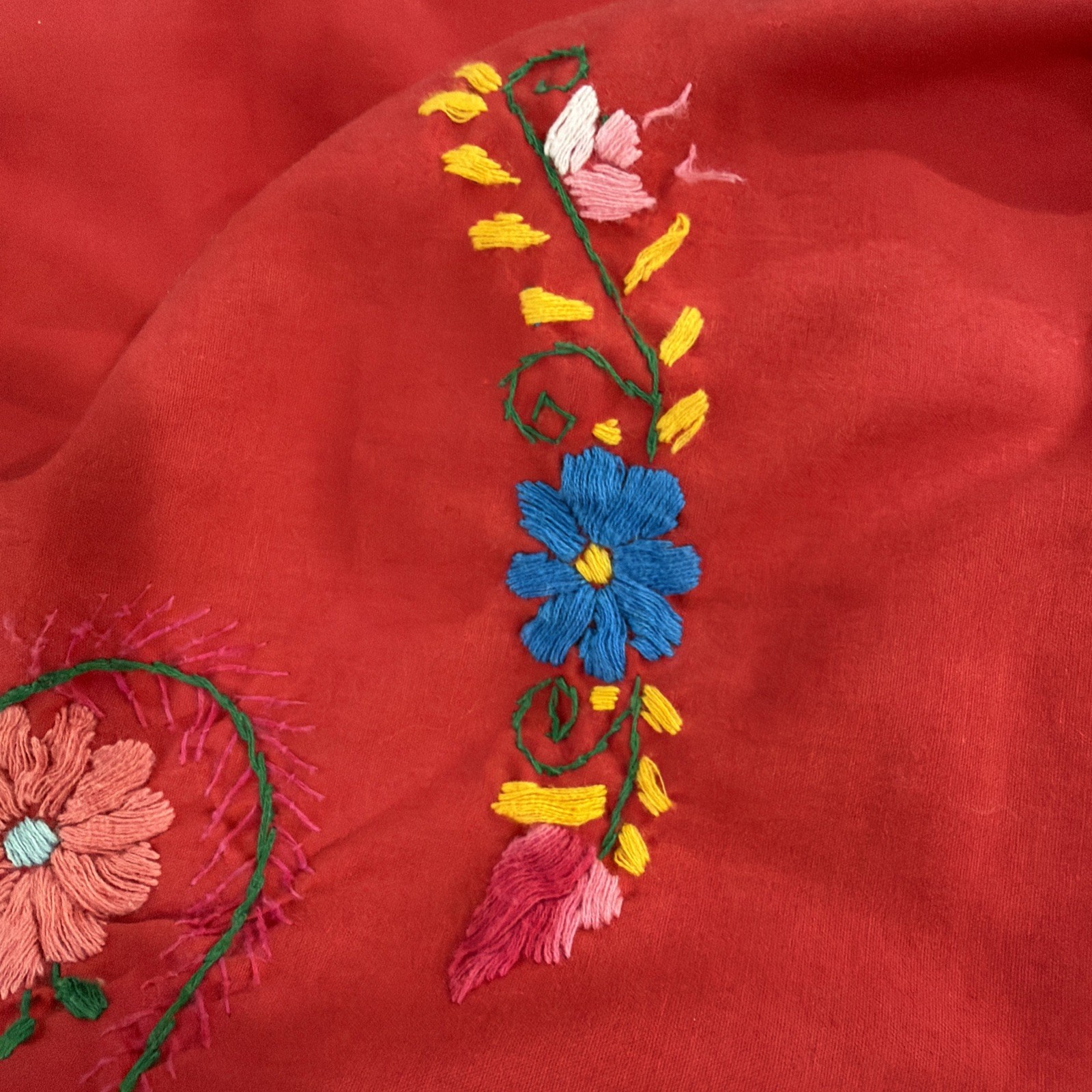VTG Hand Embroidered Oaxaca Mexican Folk Art Dress Floral Motifs Women Size L