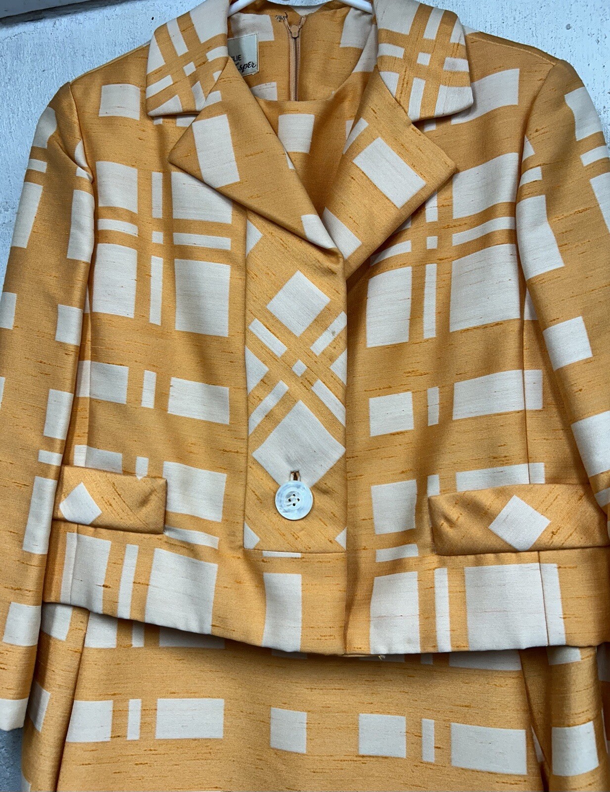 Joan Leslie Kasper Vtg 1960s Silk Dress & Jacket USA Orange White !!EXQUISITE!!