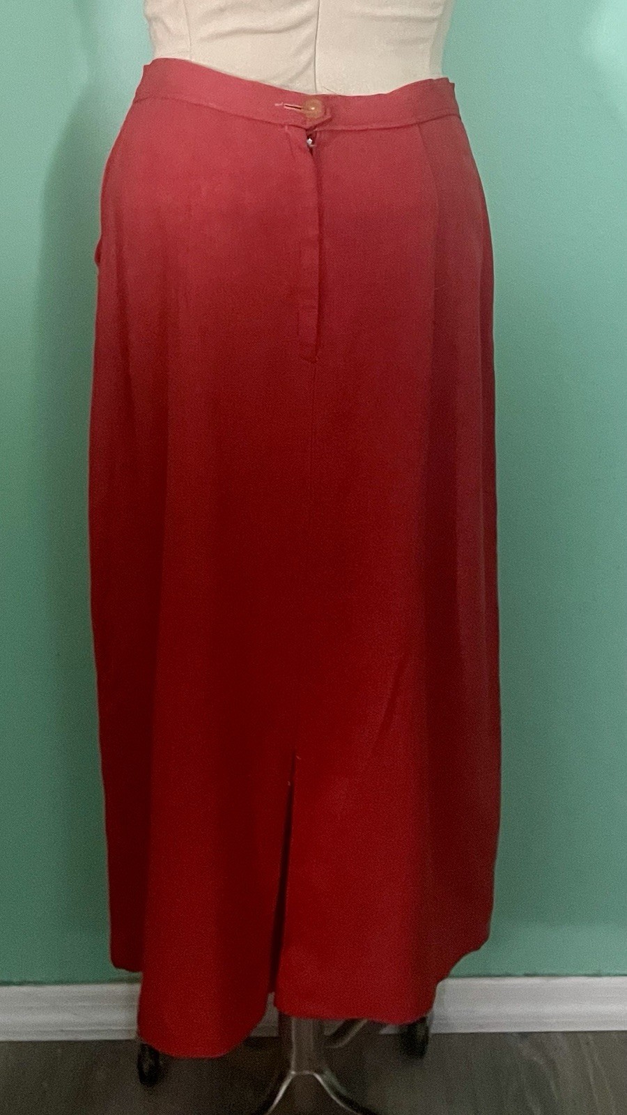 Vintage 1960s Red Linen Secretary Wiggle Skirt With Pockets No Label