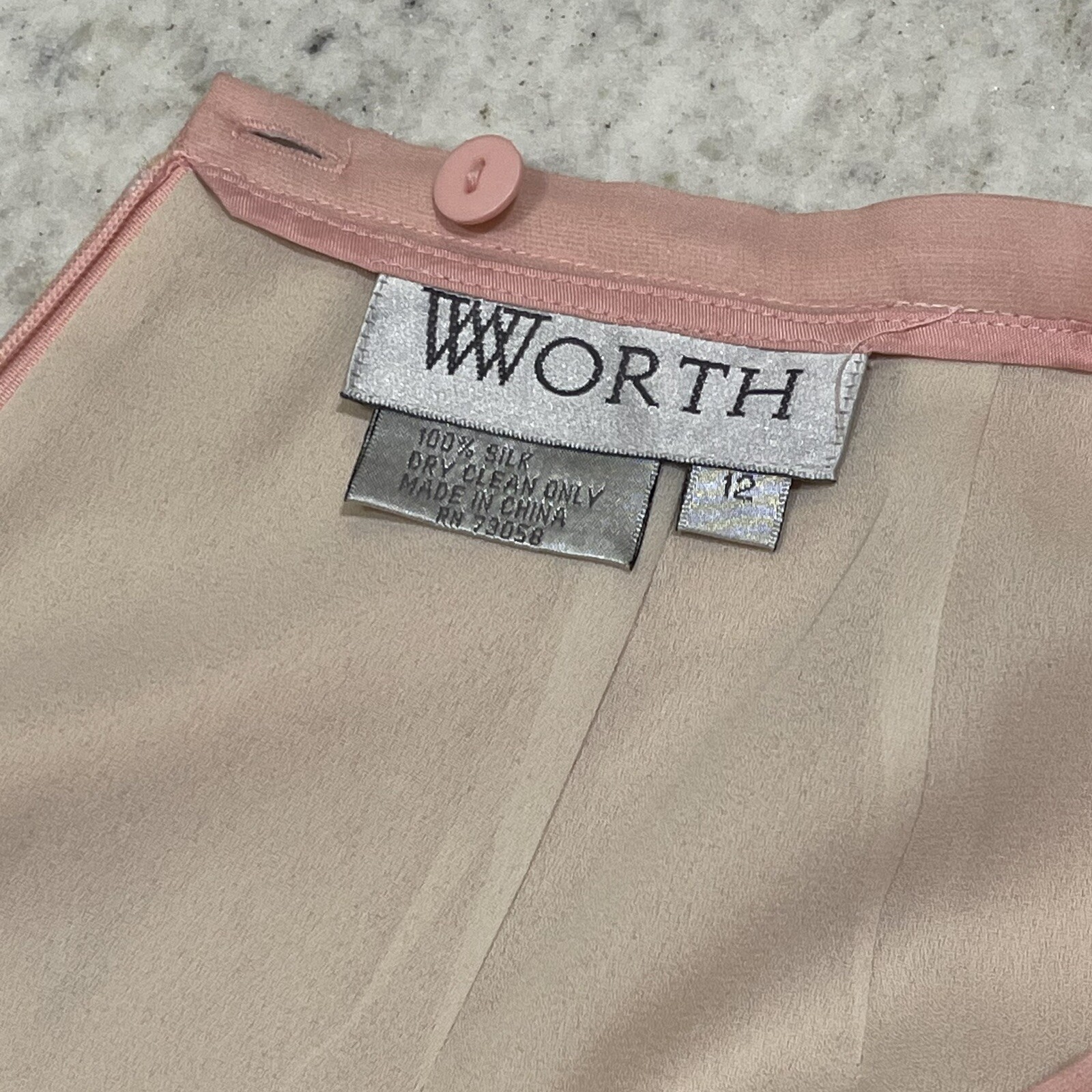 Vintage WORTH 100% Silk Light Blush Pink Midi Skirt Lined Flirty Flowy Size 12