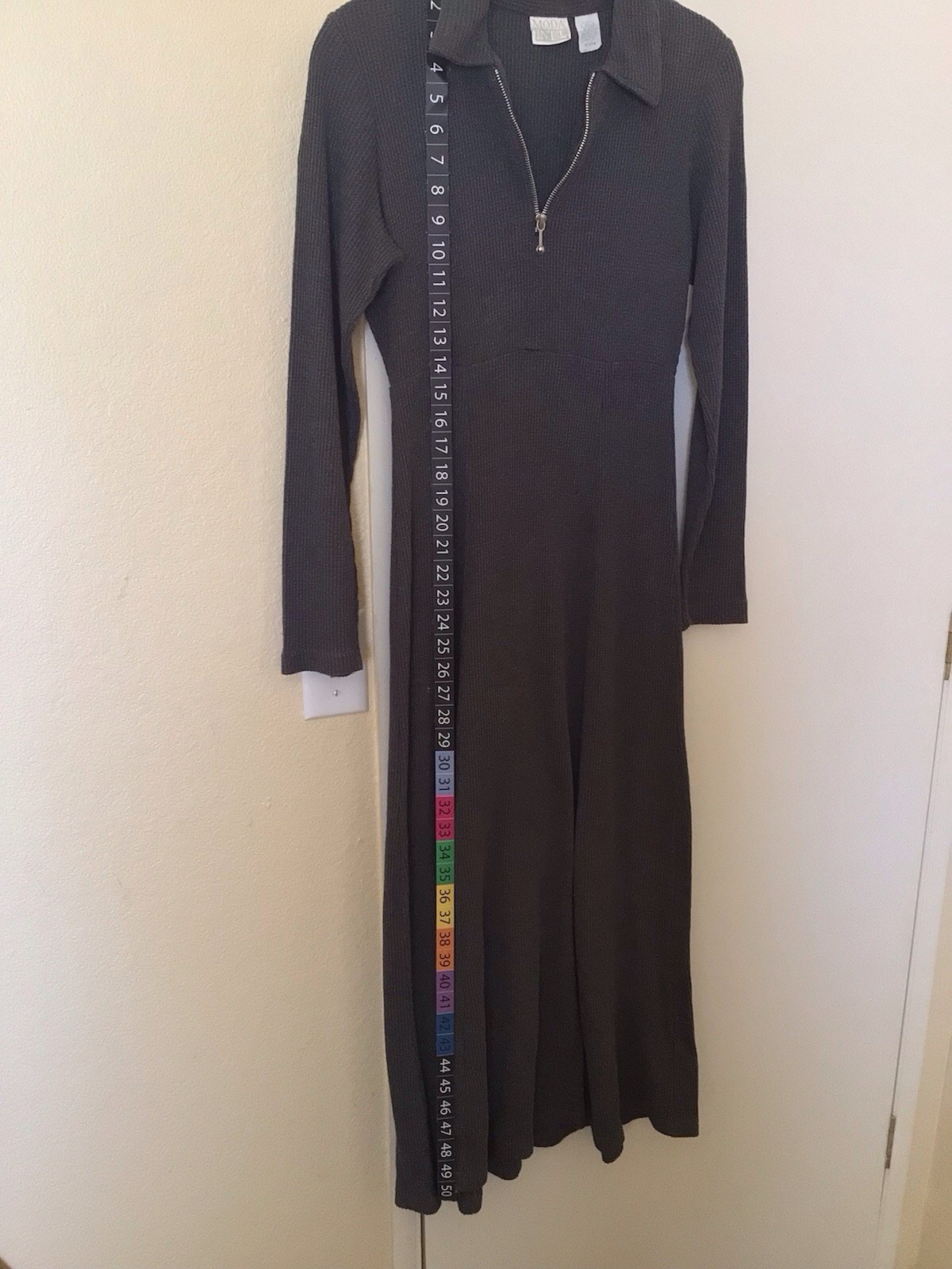 Vtg 90s Y2K Moda Int’l Sz M Ribbed Cotton Blend Maxi Dress Dark Gray Night Out