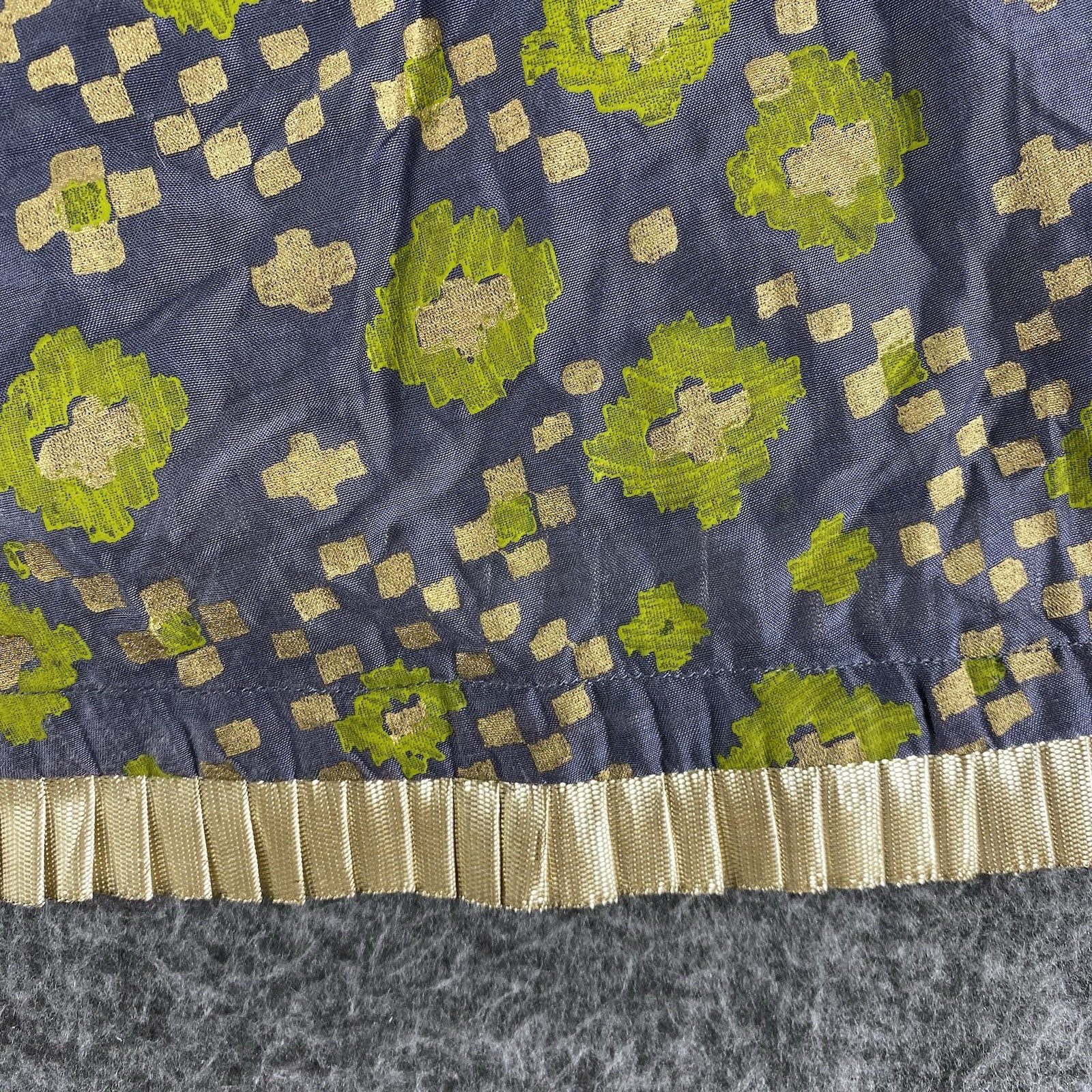Vintage 50s Brocade Circle Skirt Floral Metallic Blue Green Full Sweep S/M
