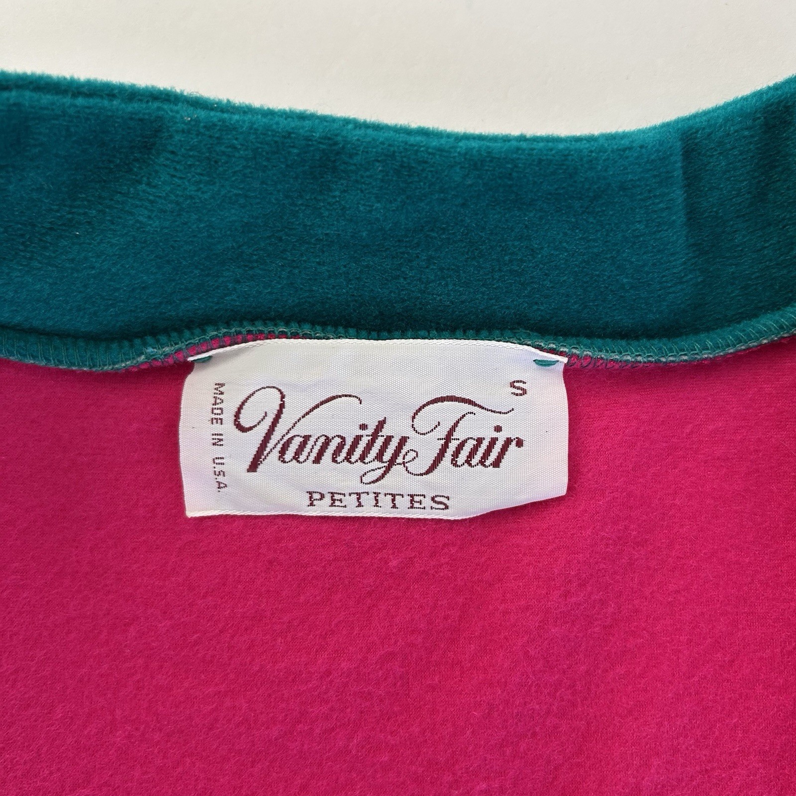 Vtg Vanity Fair Velour Robe S Pink Purple Green House Coat Color Block Retro USA