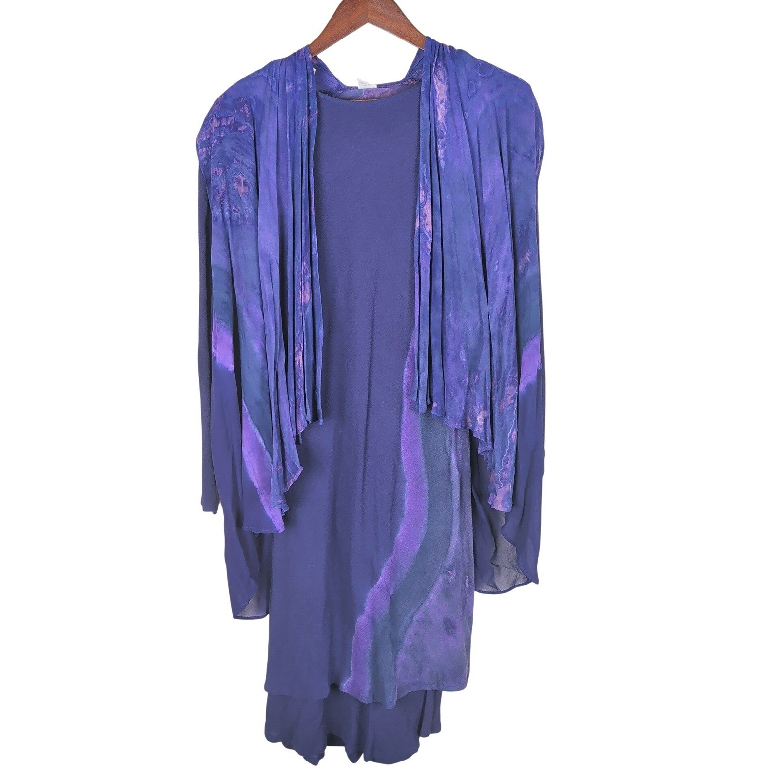 Carole Dolighan Vintage 90s 2pc Dress Set XS Purple Tie Dye Art To Wear Boho
