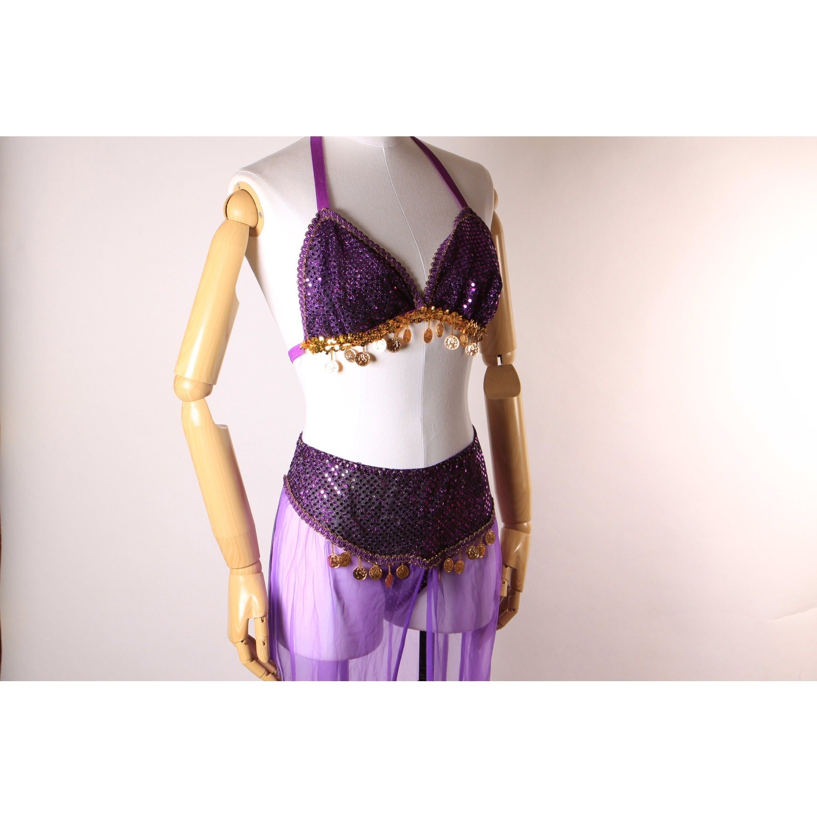 1980s 1990s Purple Gold Bikini Top & Pants Genie Belly Dancer Lingerie Costume