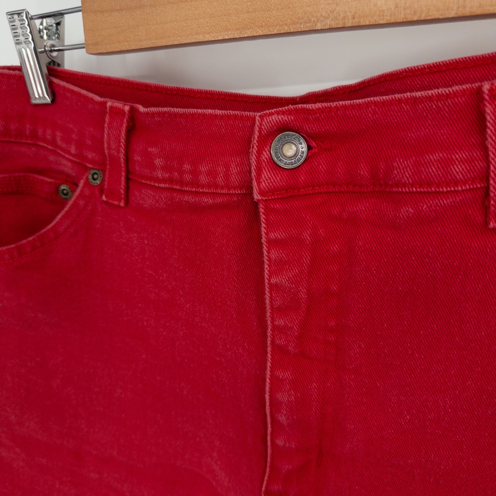 Vintage 90s Red Denim Shorts Womens L High Rise Mom Retro Normcore Americana