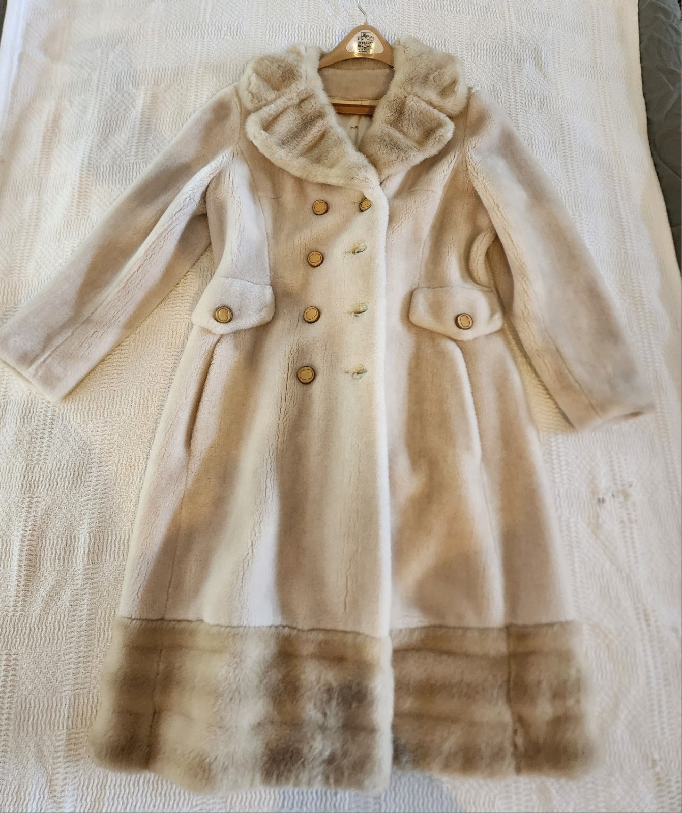Borgana Beige Brown Faux Fur Women’s Vintage Coat Double Breasted