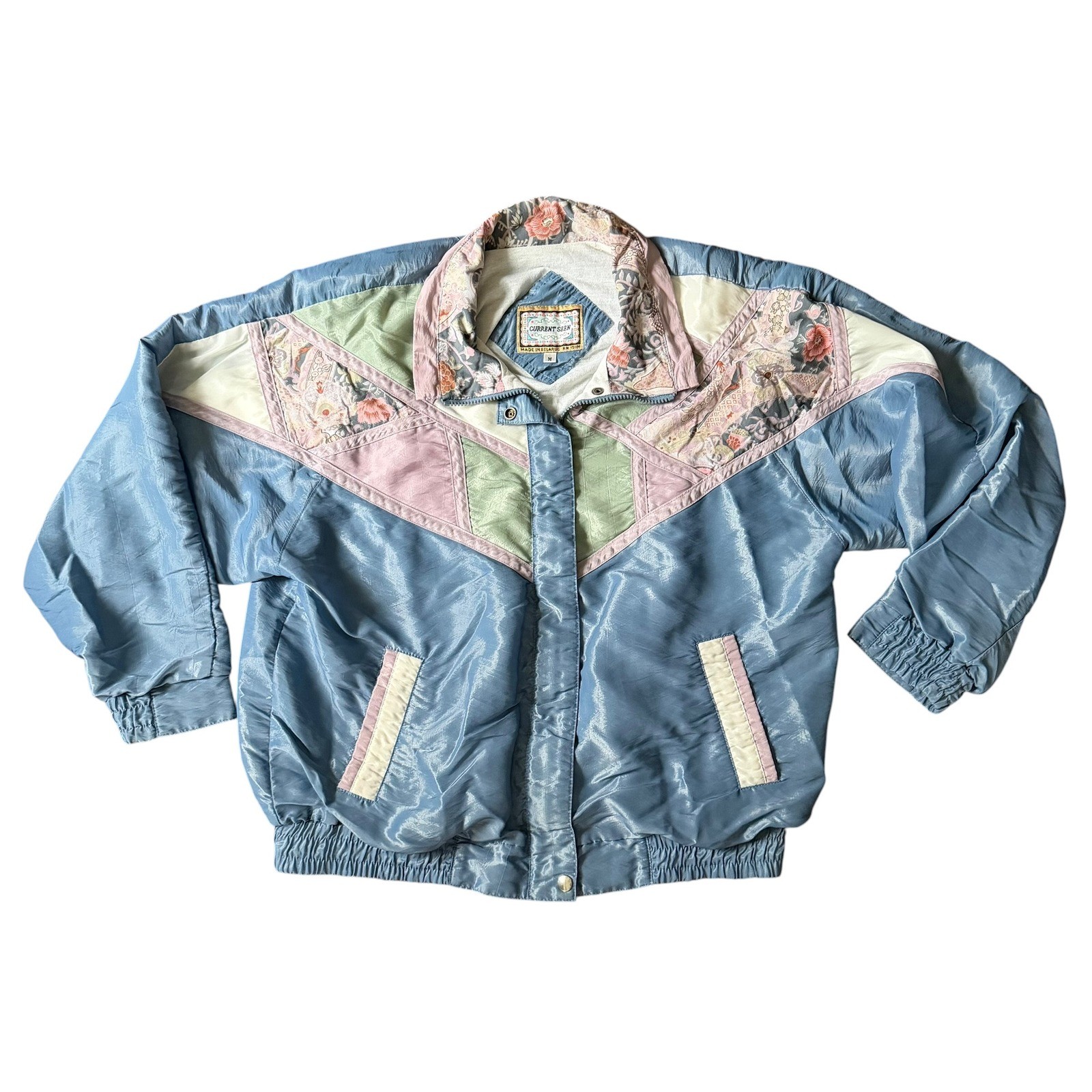 Vintage 1980’s 90’s Tracksuit M Blue Pastel Floral Patchwork Grandma Core Granny