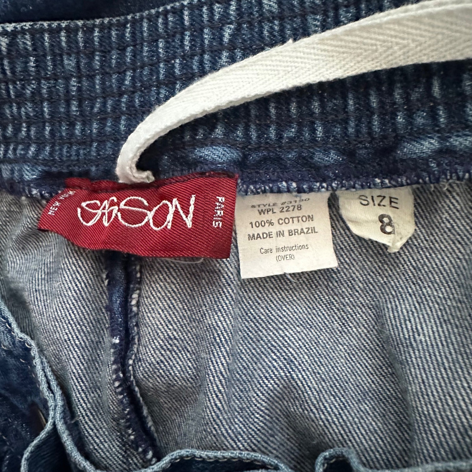 Vintage 80s Sasson Denim Midi Skirt 100% Cotton Snap Front Elastic Waist Size 8