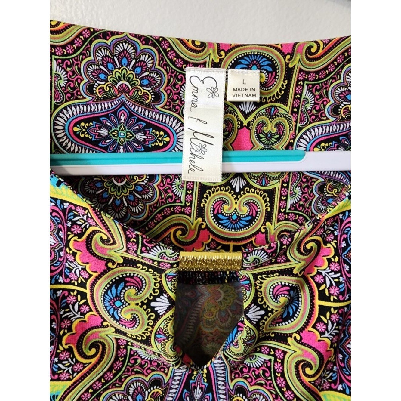 Emma & Michele Tunic Dress Women’s Large Pink Paisley 3/4 Sleeve Keyhole Neck