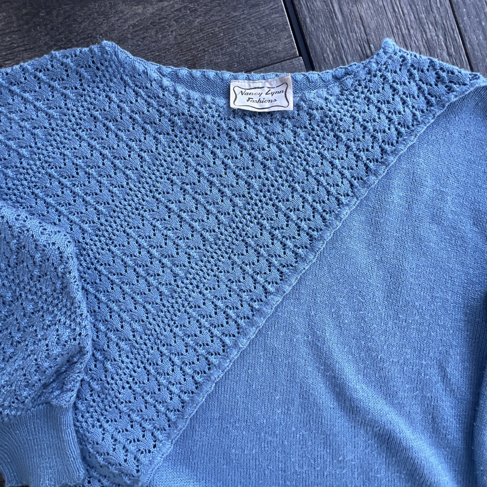 Nancy Lynn Fashions Vintage 80s Pointelle Knit Top/Sweater Size M Dusty Blue