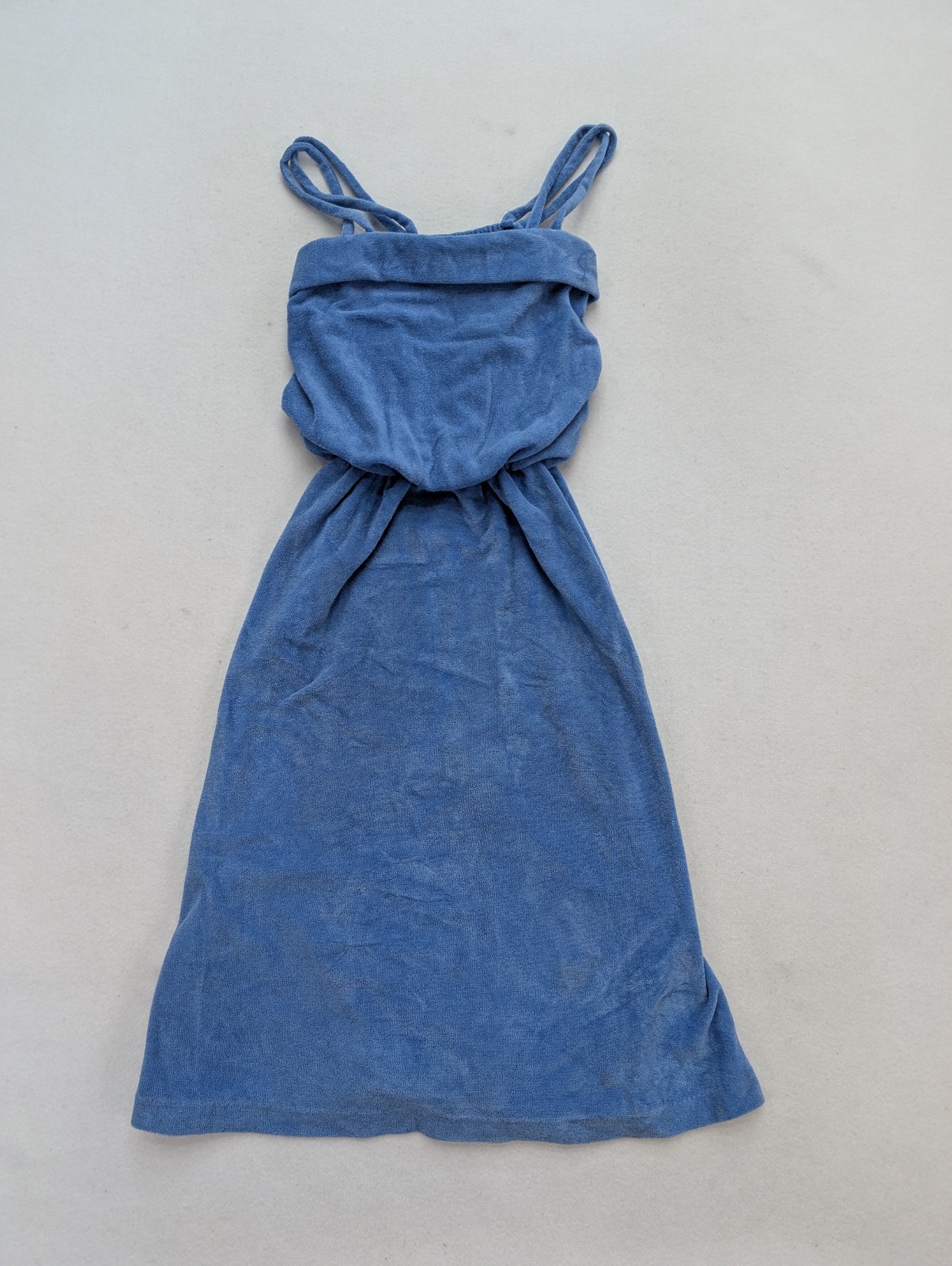 Vintage 70s Women’s Terry Cloth Dress Size M Blue Another Glance FLAWS