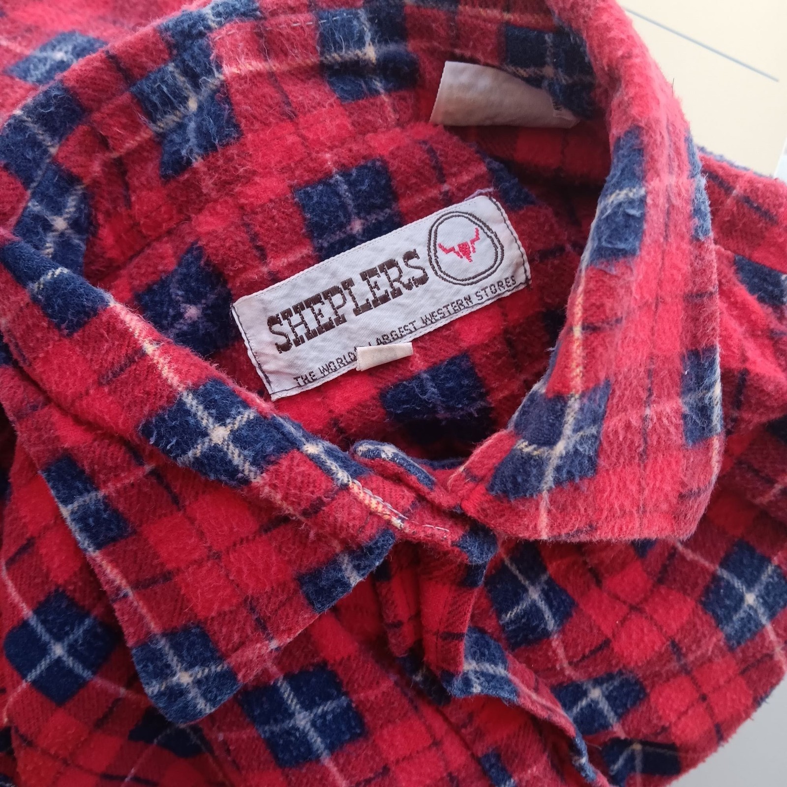 True Vintage Flannel Shirt Small 1980s Rockabilly Red/Blue Checker by Sheplers