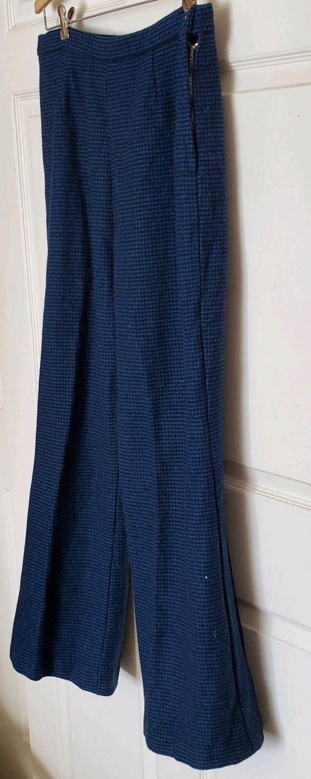 Vintage 50s Black Blue Wool Hounds Tooth Check Pant Suit B44 Waist 30 ***